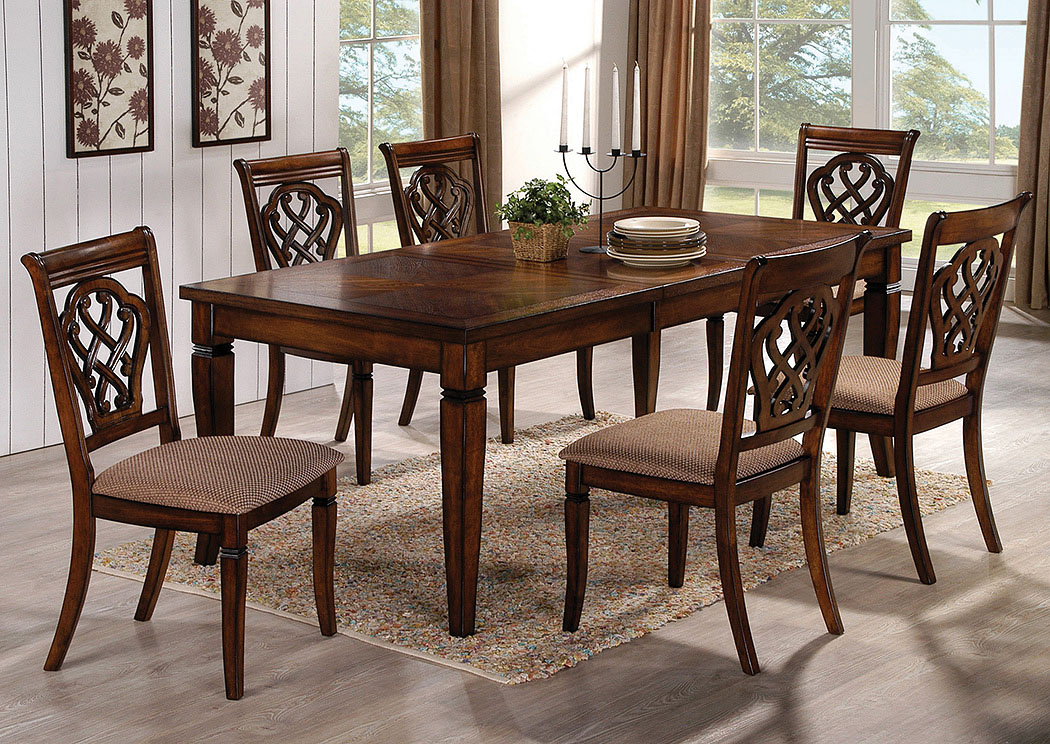 Oak Dining Table w/ Extension Leaf & 6 Side Chairs,ABF Coaster Furniture