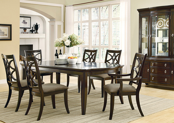 Espresso Dining Table w/ 4 Side Chairs, 2 Arm Chairs, Buffet & Hutch,ABF Coaster Furniture