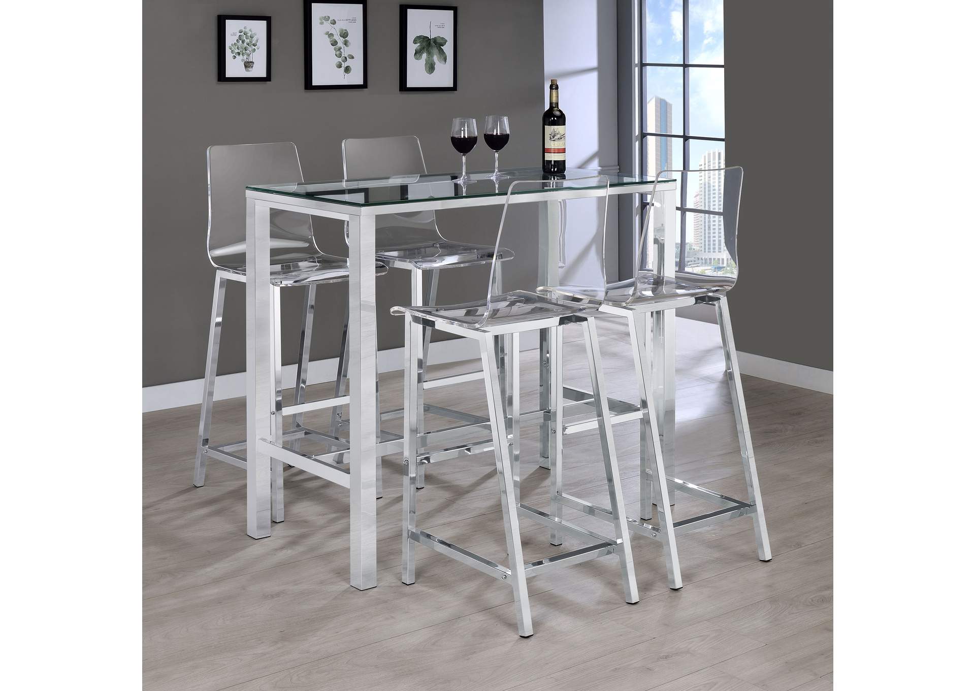 Tolbert Bar Table with Glass Top Chrome,Coaster Furniture