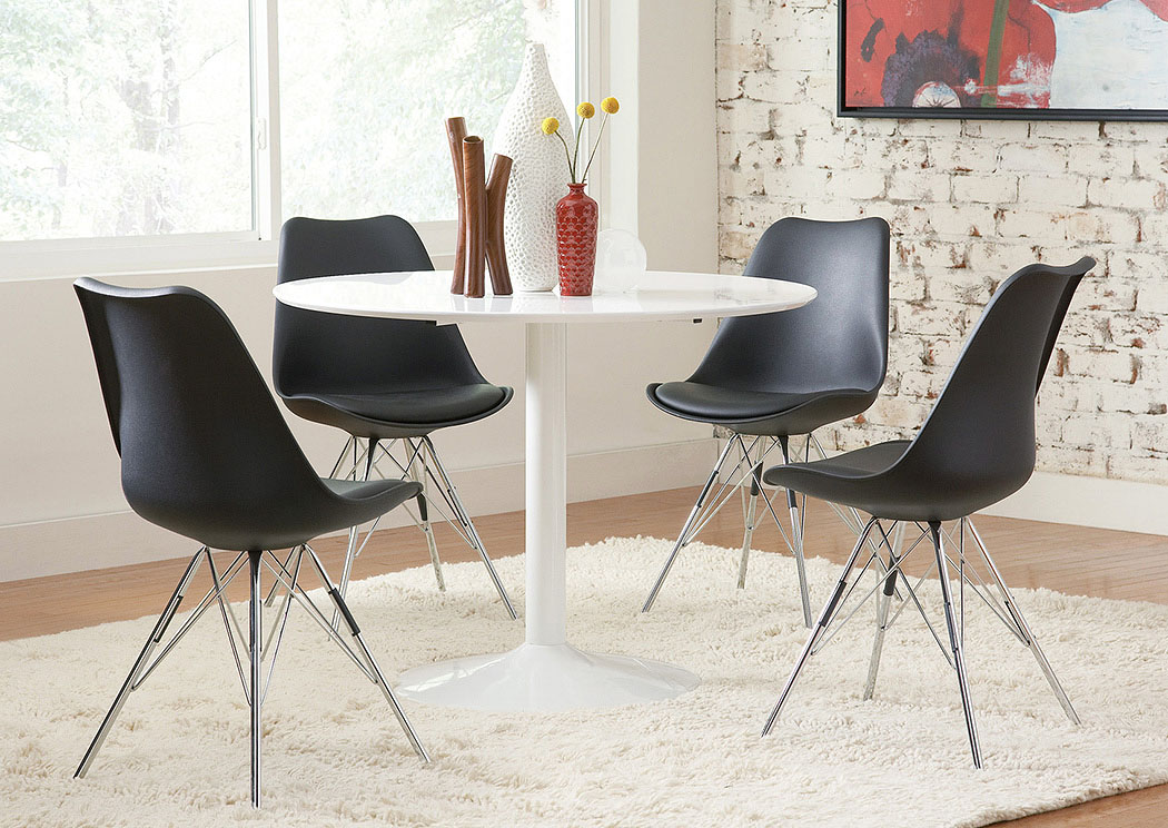 White Round Dining Table w/4 Black Side Chairs,Coaster Furniture
