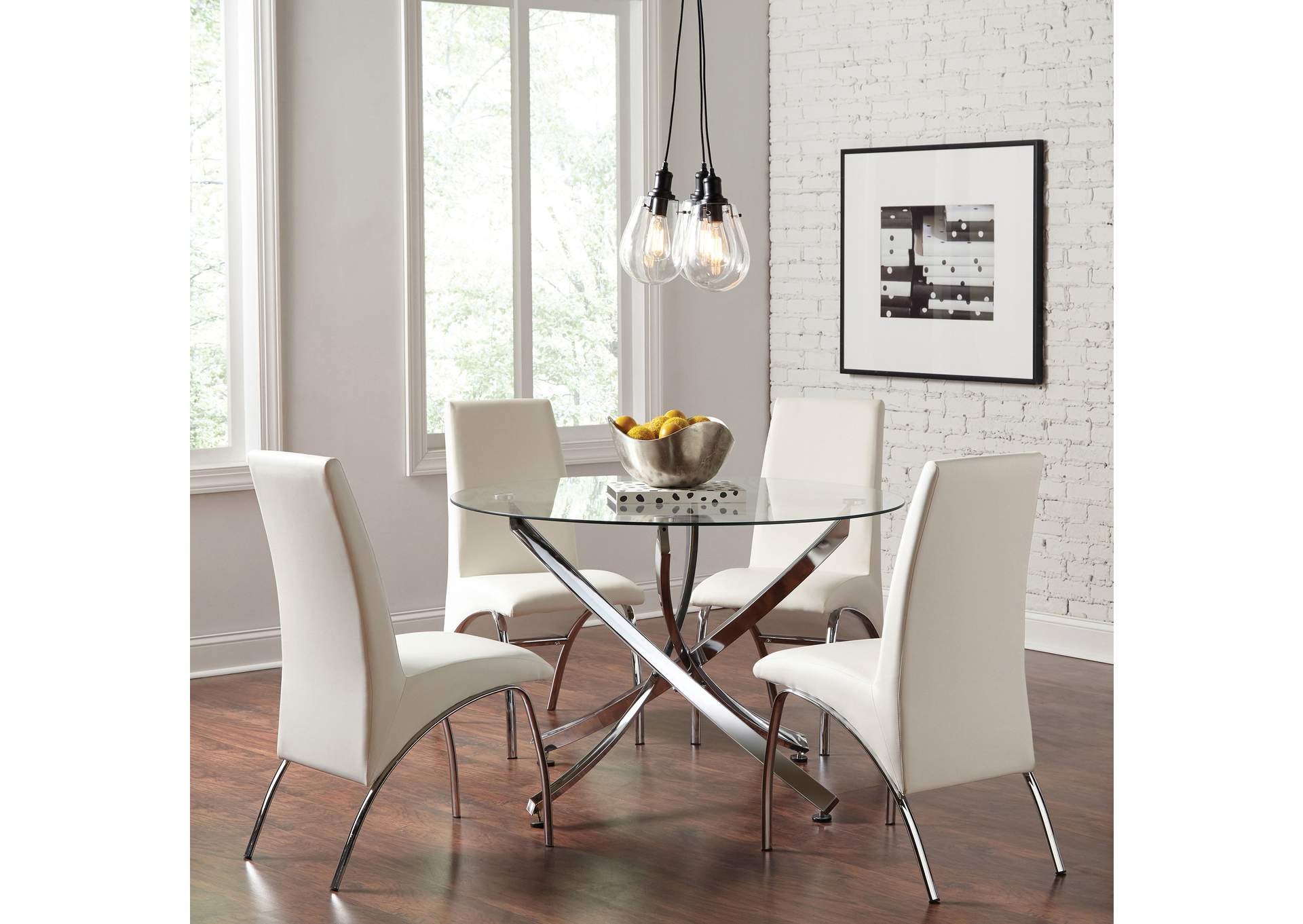 Beckham 5-piece Round Dining Set Chrome and White,Coaster Furniture