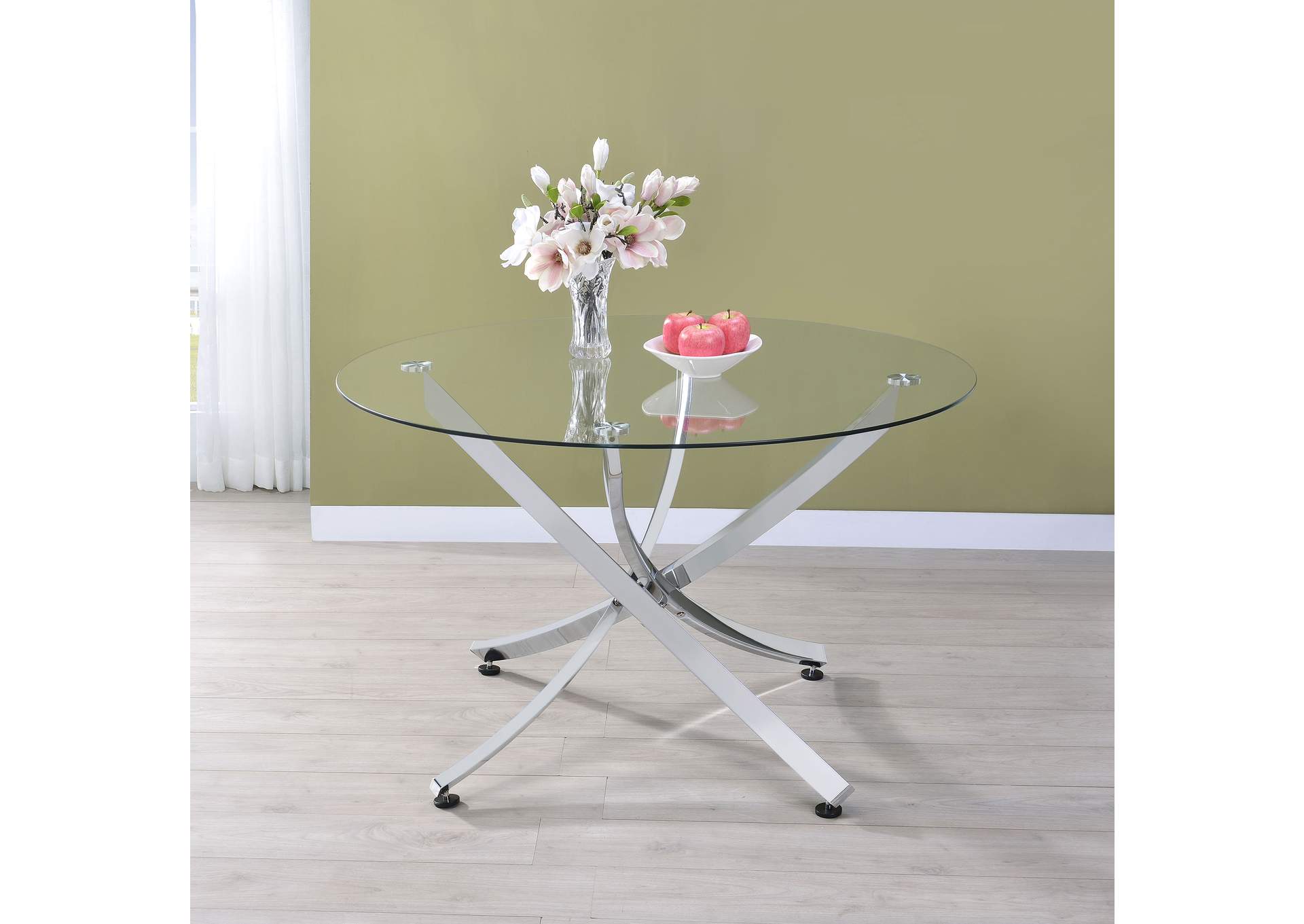 Beckham Round Dining Table Chrome and Clear,Coaster Furniture