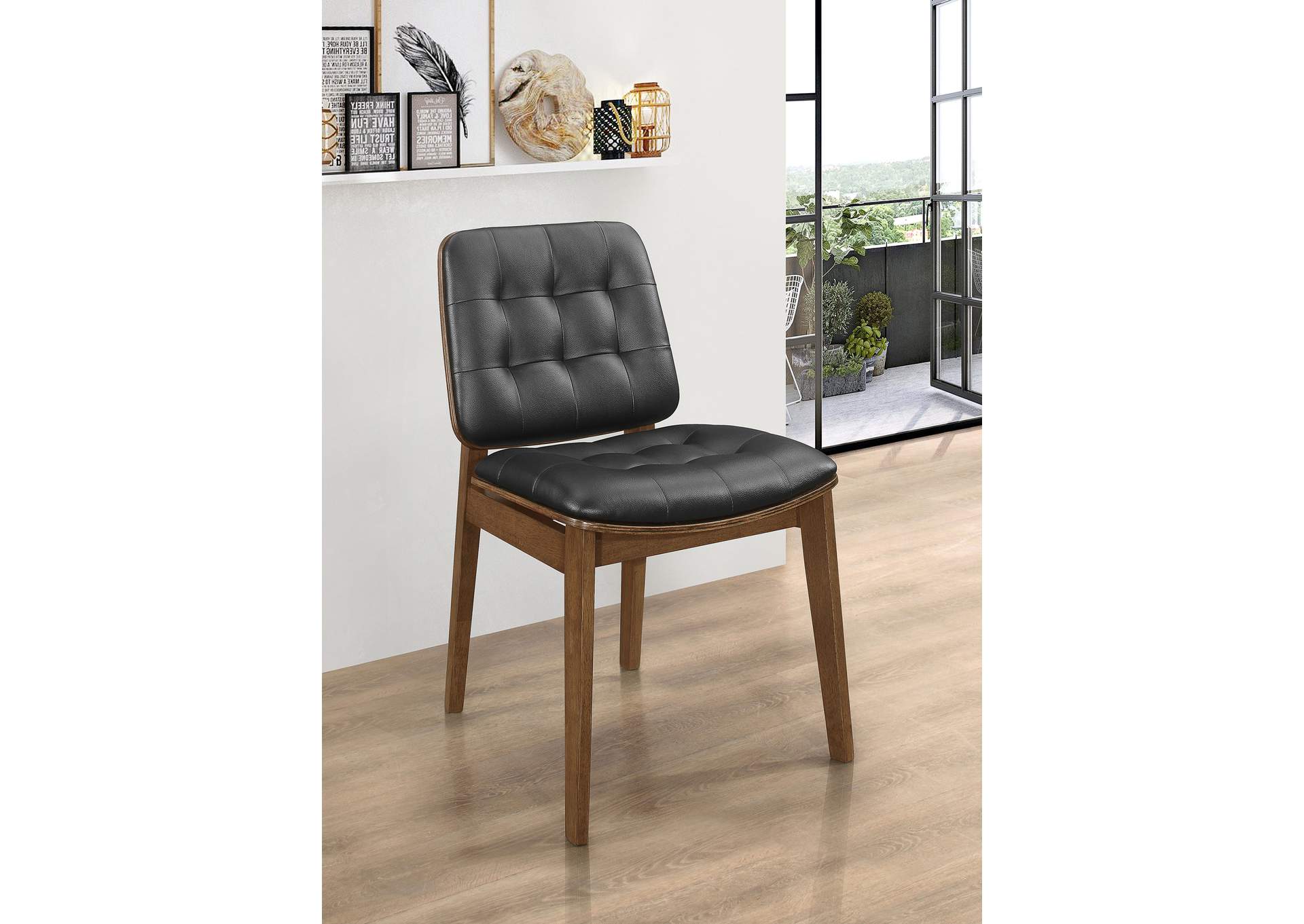 Otterson Tufted Back Side Chairs Natural Walnut and Black (Set of 2),Coaster Furniture