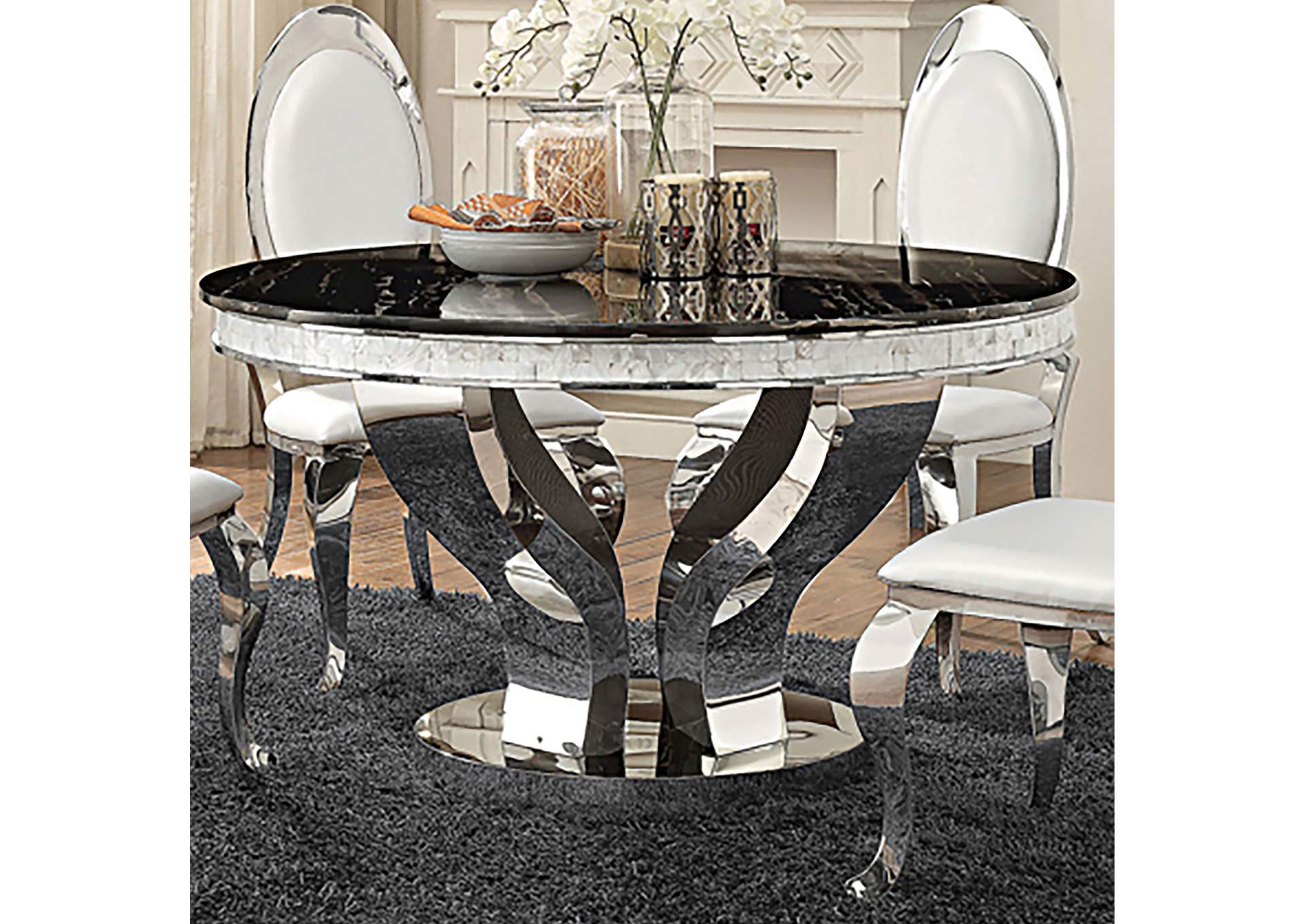 Anchorage Round Dining Table Chrome and Black,Coaster Furniture