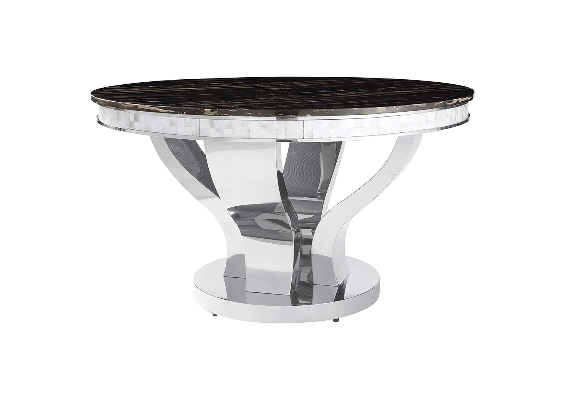 Anchorage Round Dining Table Chrome and Black,Coaster Furniture