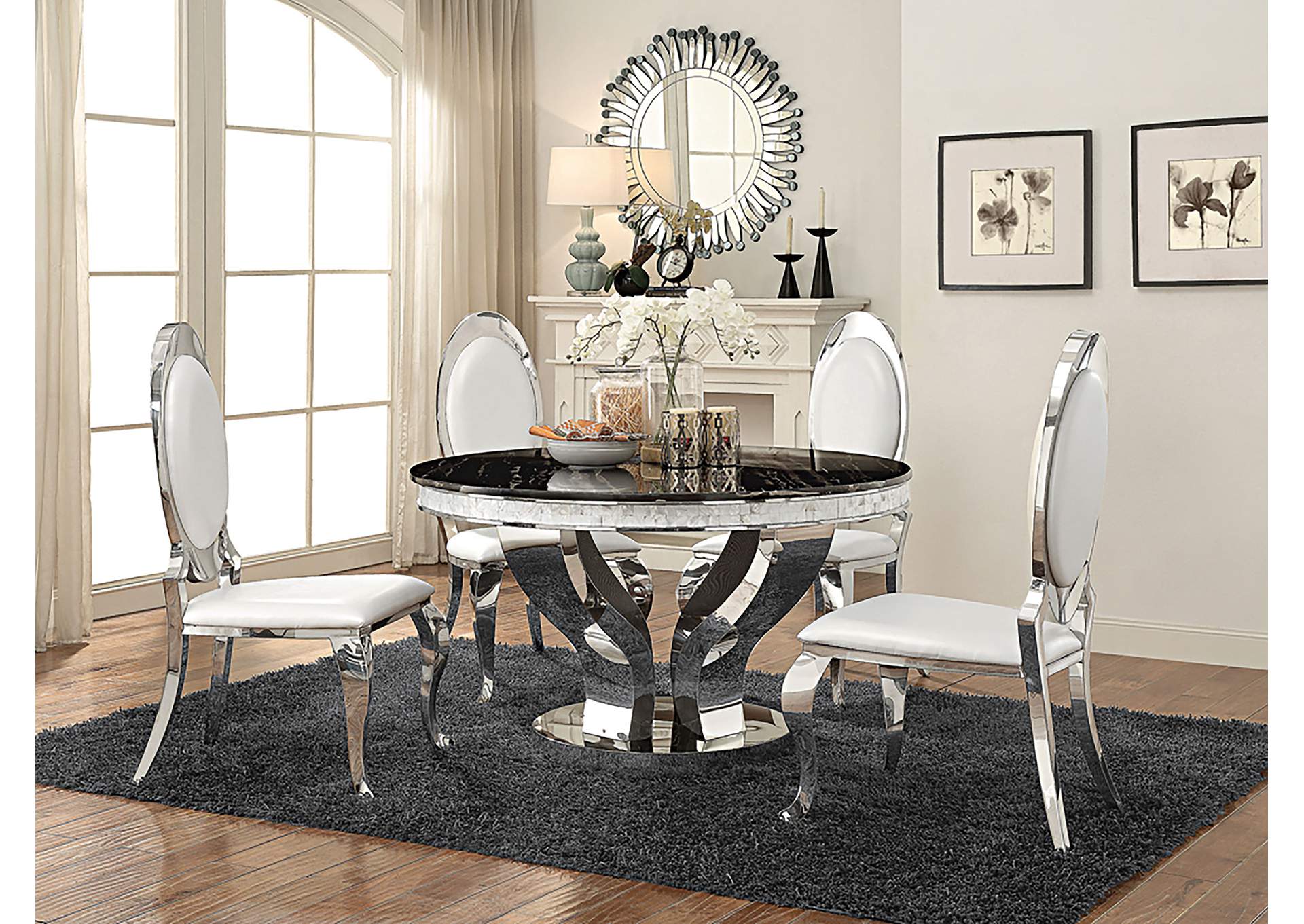 Anchorage Round Dining Table Chrome and Black,Coaster Furniture