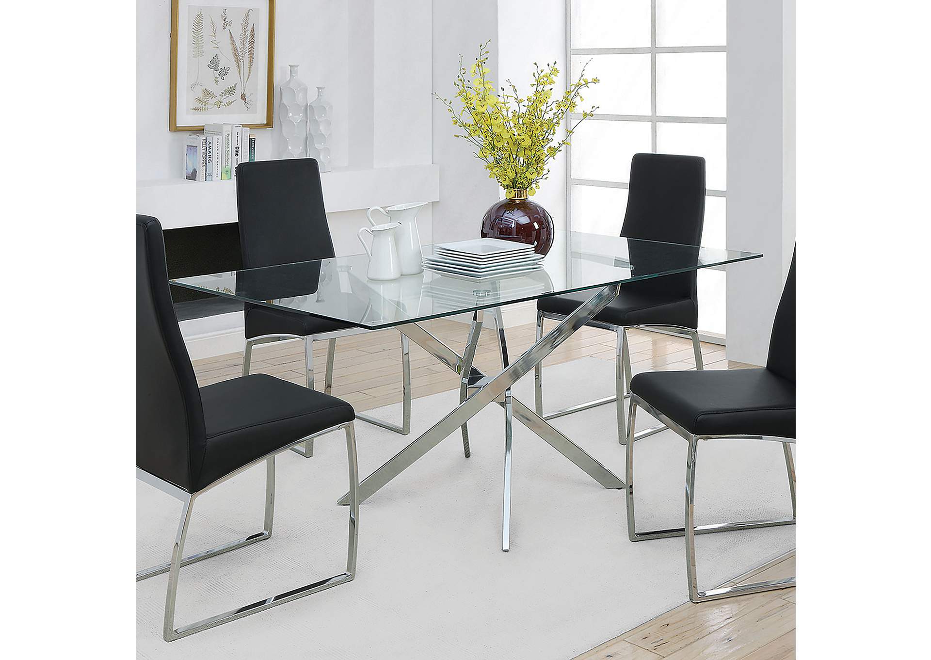 Carmelo X-shaped Dining Table Chrome and Clear,Coaster Furniture