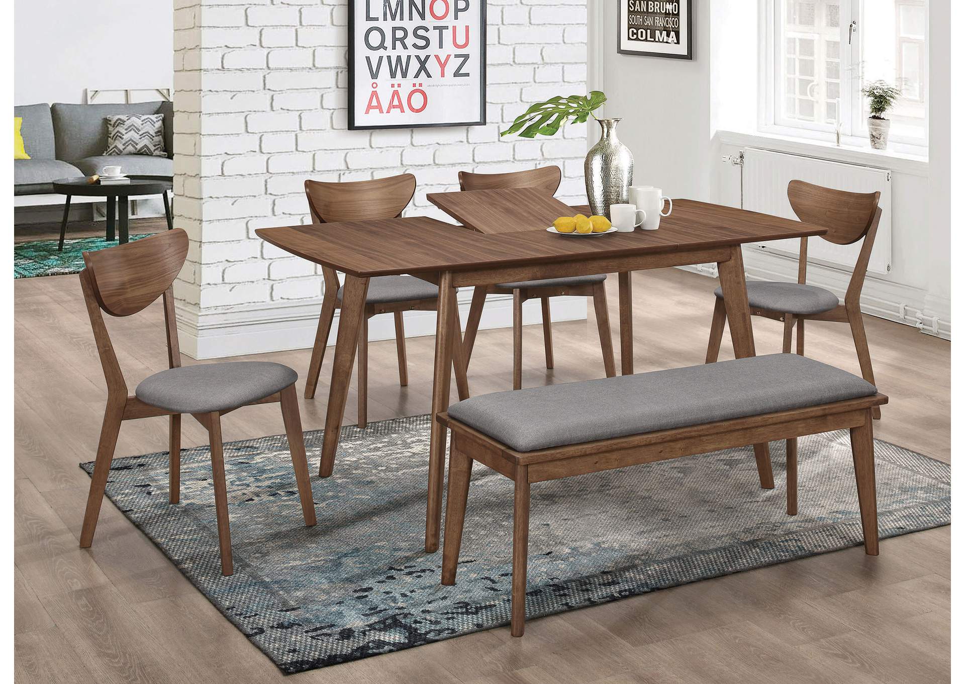 Alfredo Dining Room Set Natural Walnut and Grey,Coaster Furniture