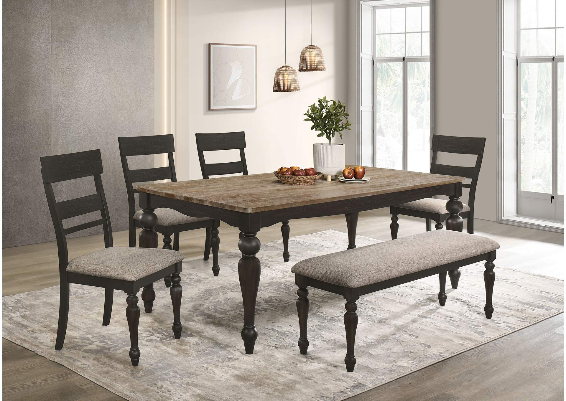 Bridget 6-piece Rectangular Dining Set Brown Brushed and Charcoal Sandthrough,Coaster Furniture