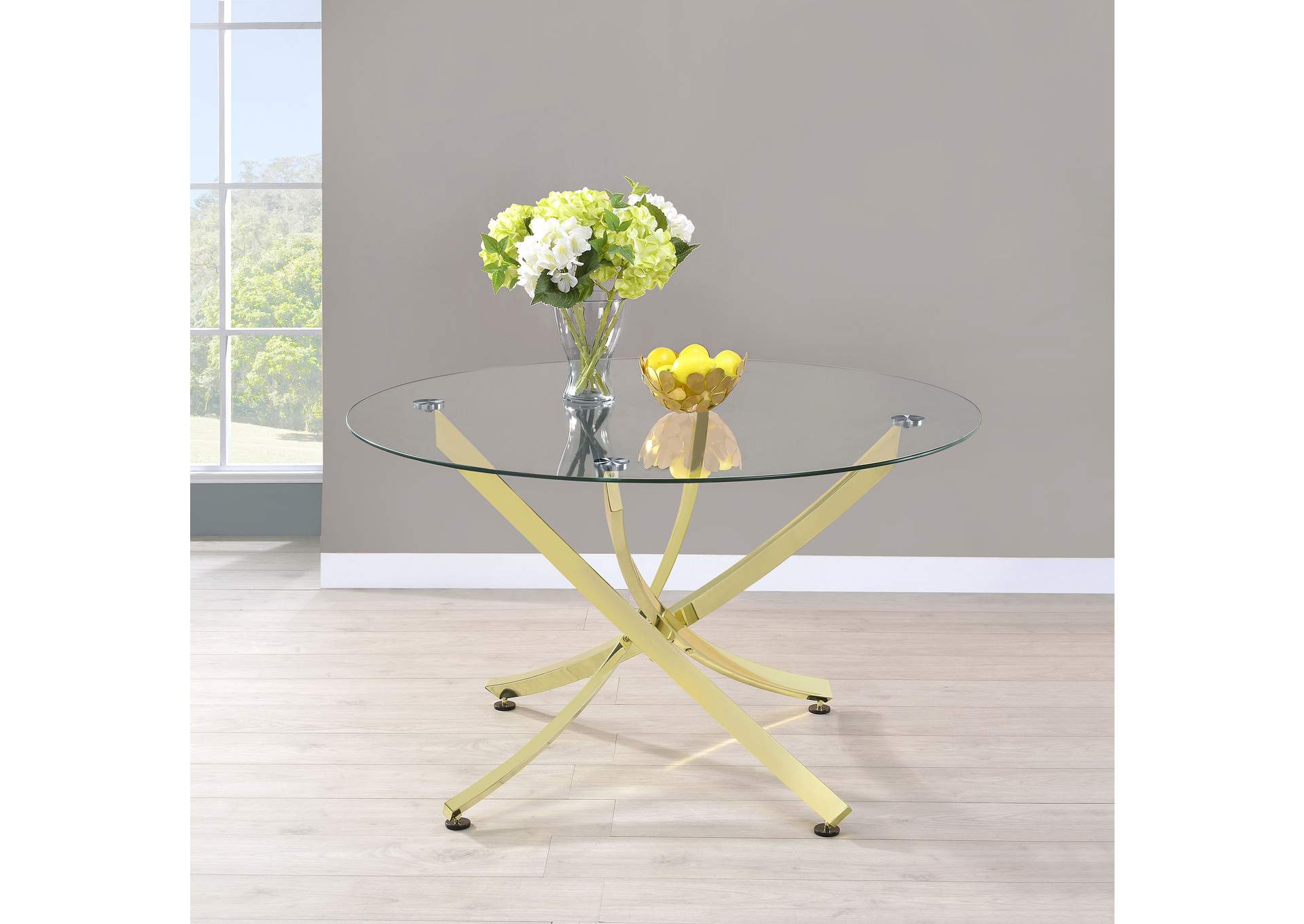 Beckham Round Dining Table Brass and Clear,Coaster Furniture