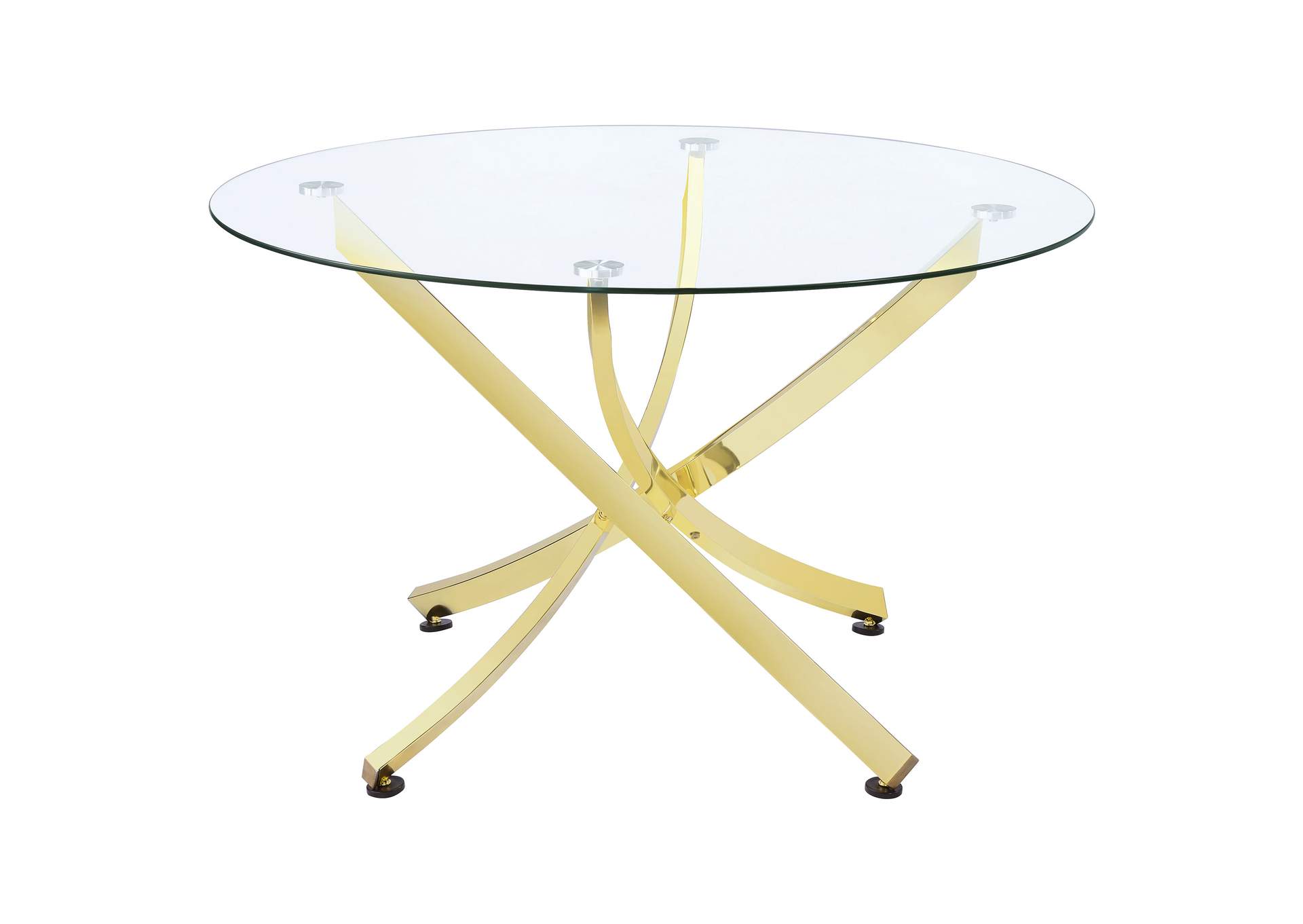 Beckham Round Dining Table Brass and Clear,Coaster Furniture