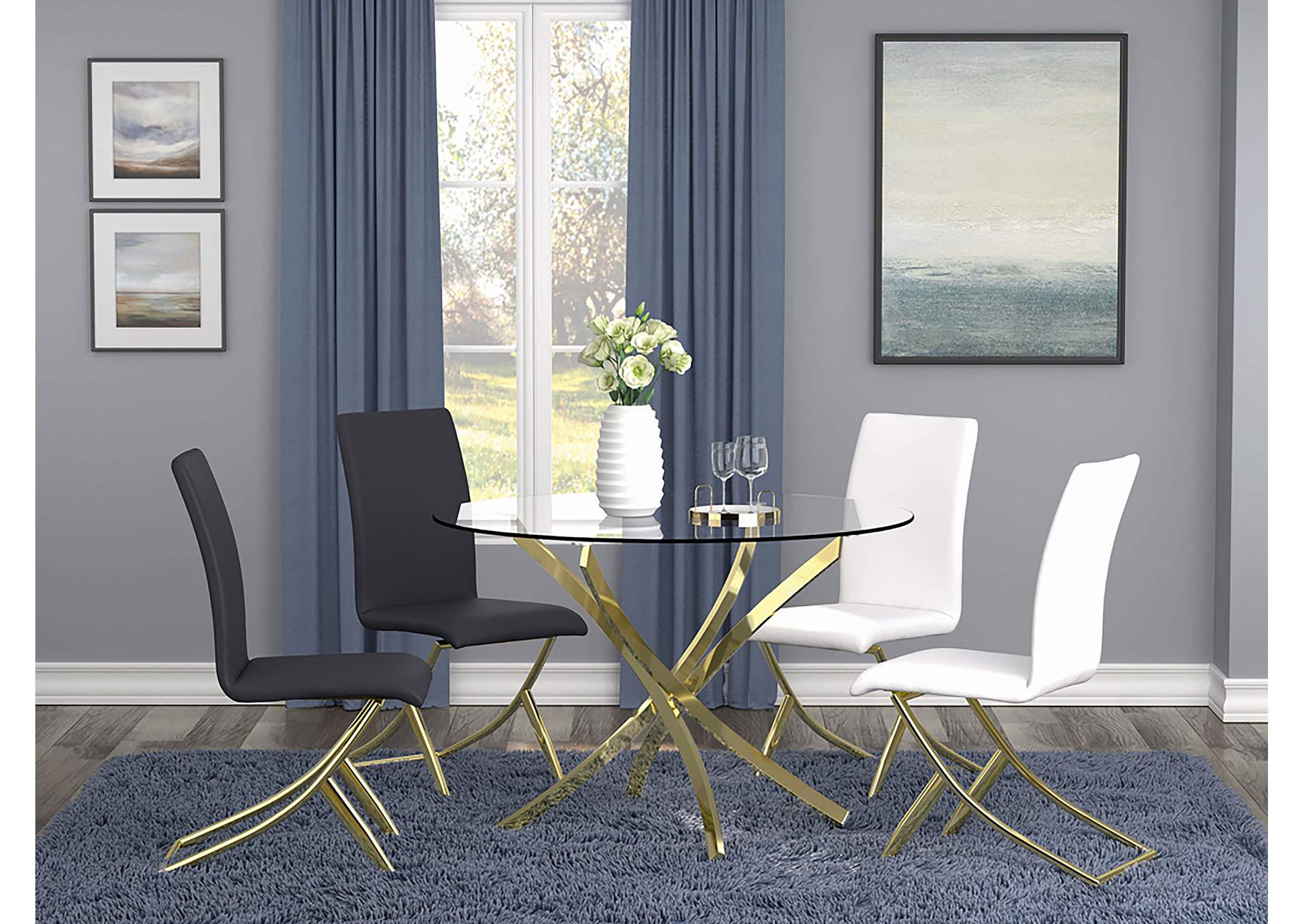 Beckham Round Dining Table Brass and Clear,Coaster Furniture