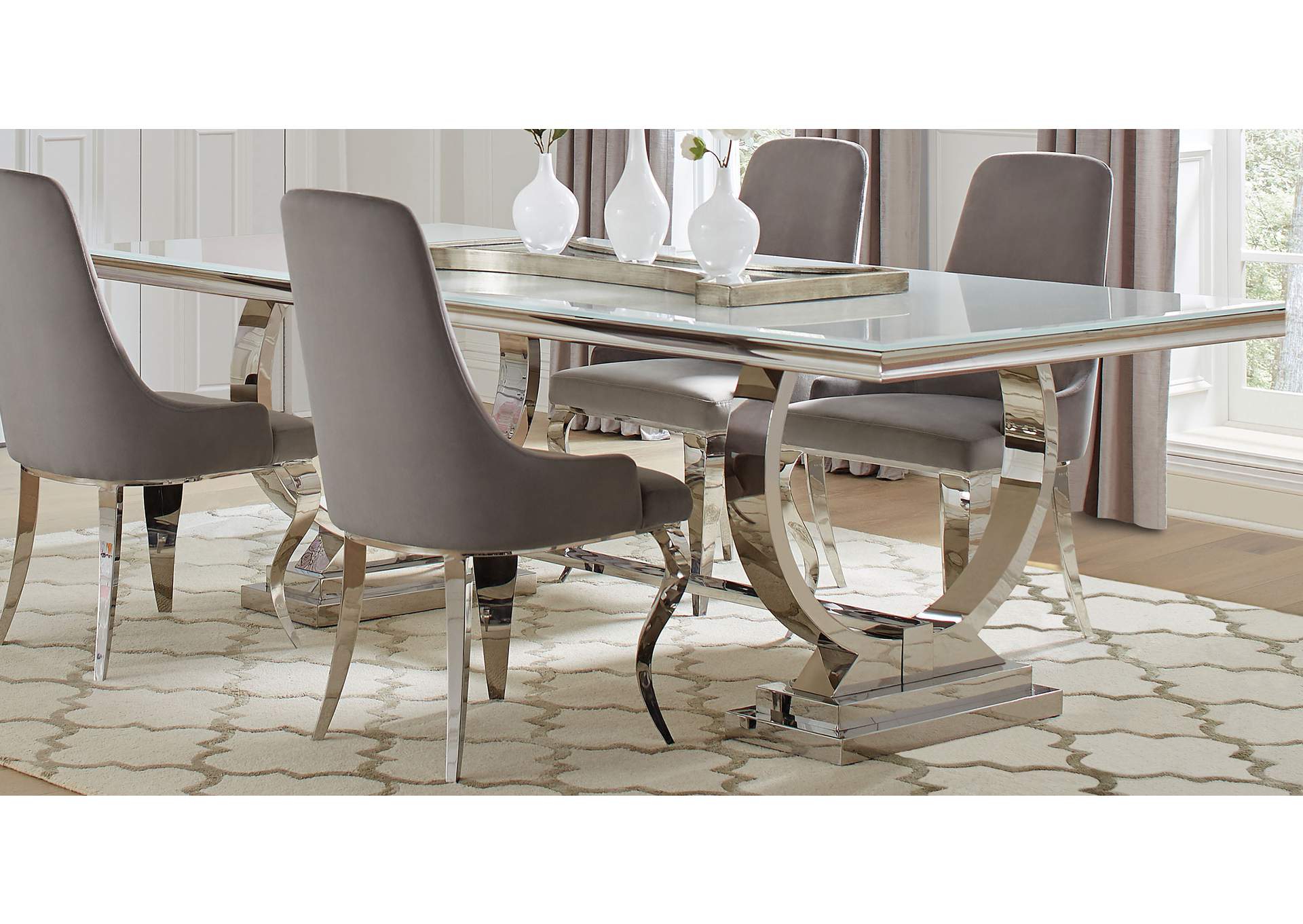 Antoine Rectangle Dining Table White and Chrome,Coaster Furniture