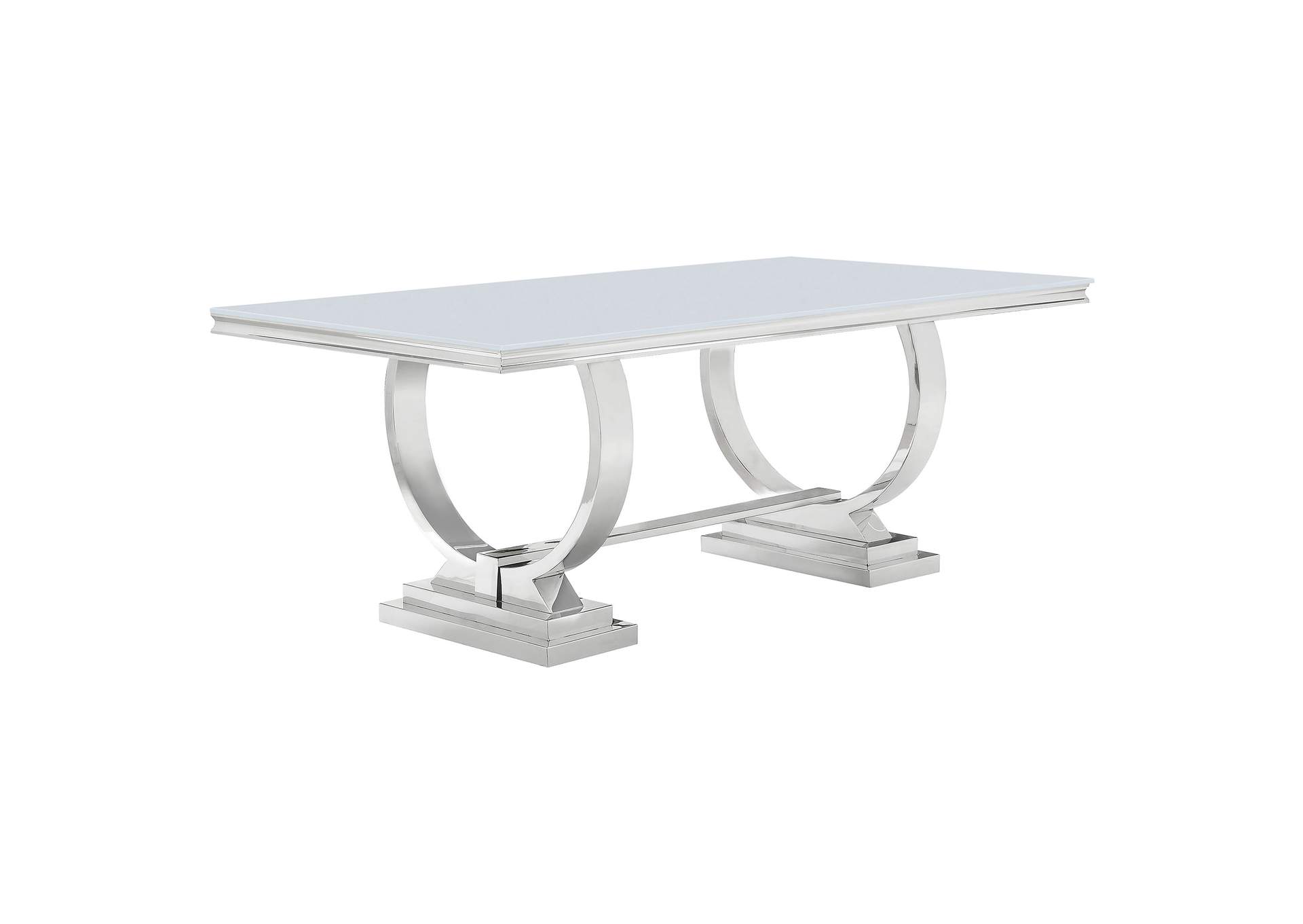 Antoine Rectangle Dining Table White and Chrome,Coaster Furniture