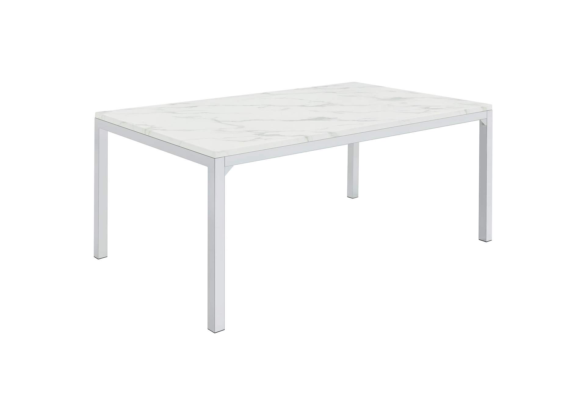 Athena Rectangle Dining Table with Marble Top Chrome,Coaster Furniture