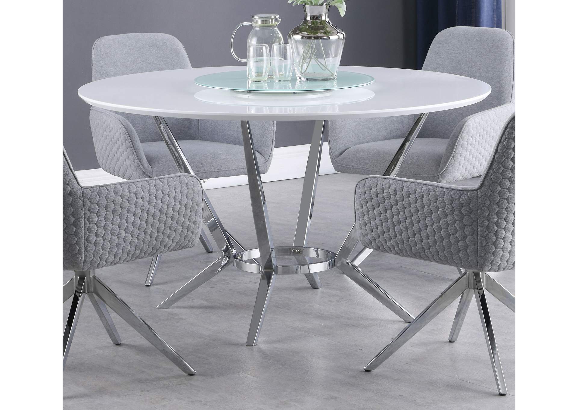 Abby Round Dining Table with Lazy Susan White and Chrome,Coaster Furniture