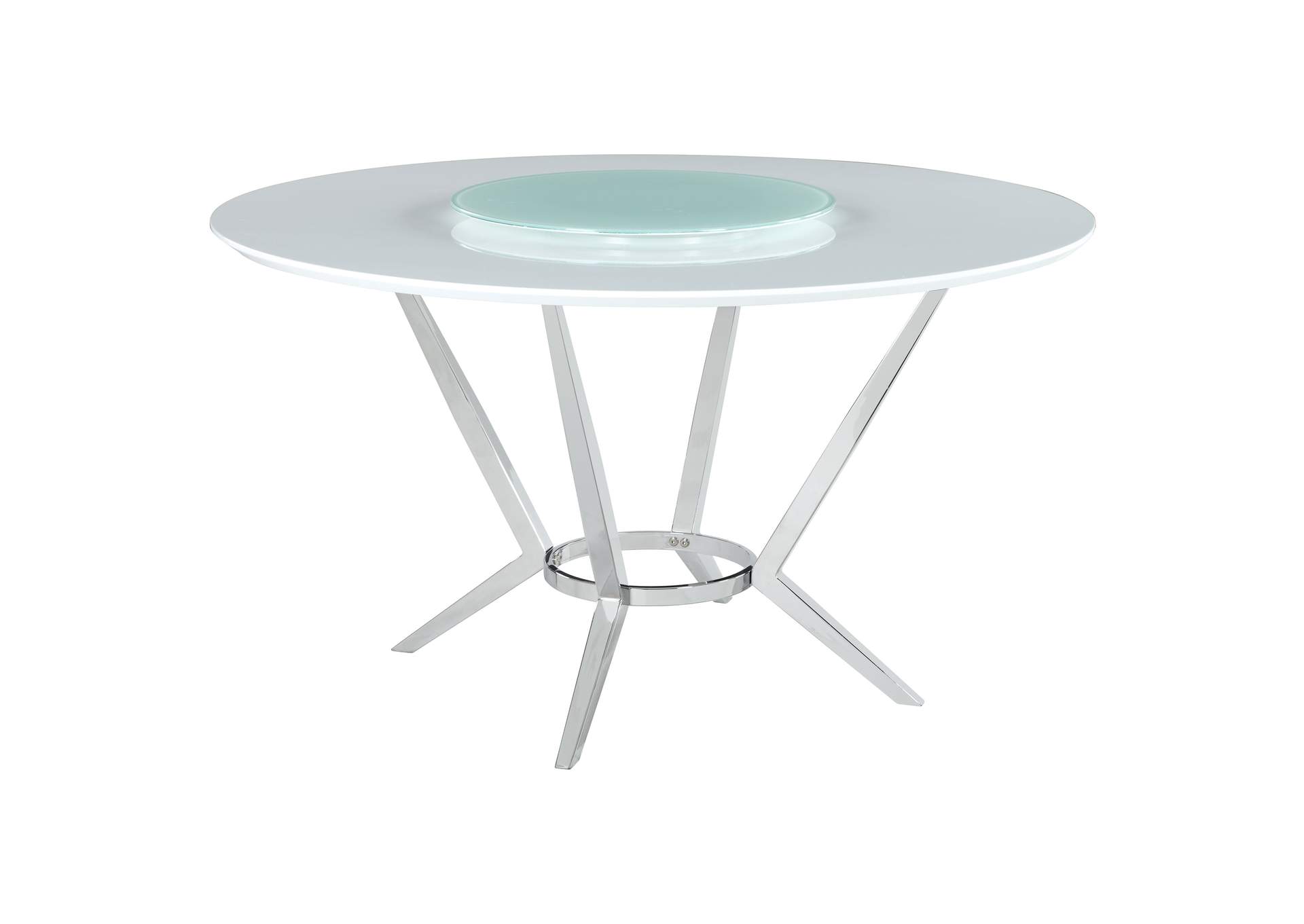 Abby Round Dining Table with Lazy Susan White and Chrome,Coaster Furniture