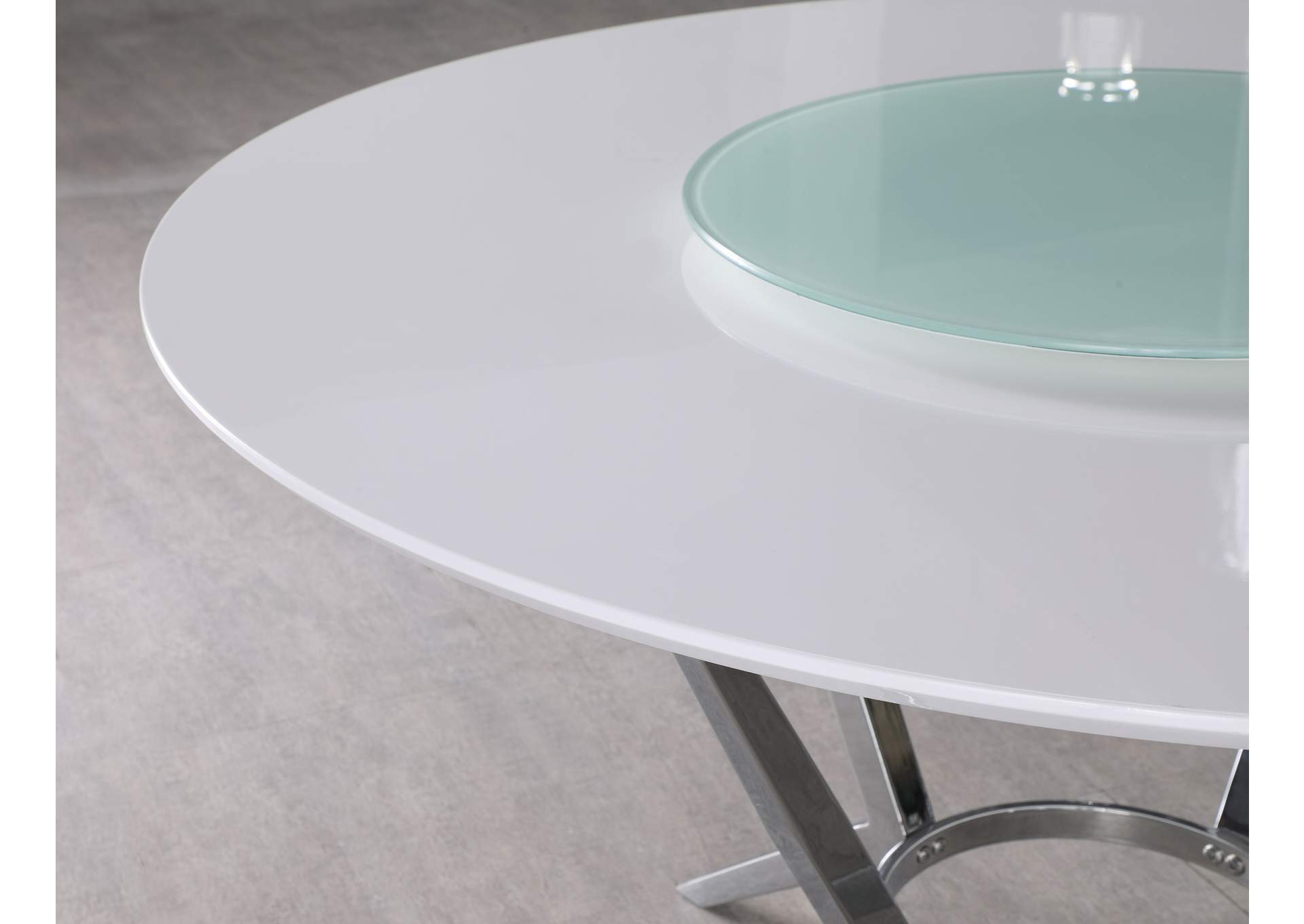 Abby Round Dining Table with Lazy Susan White and Chrome,Coaster Furniture