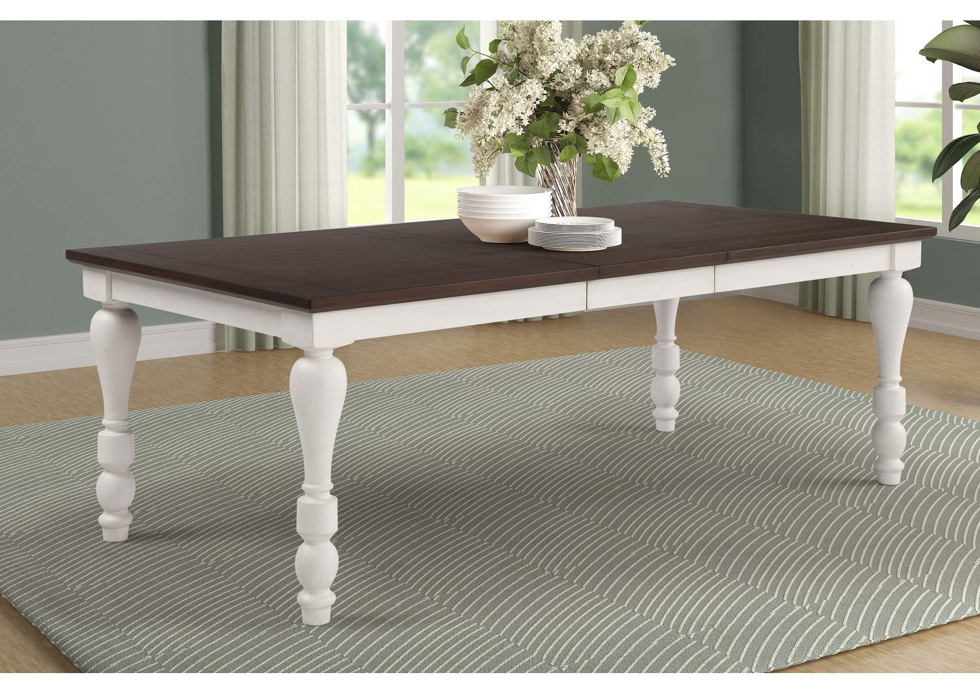 Madelyn Dining Table with Extension Leaf Dark Cocoa and Coastal White,Coaster Furniture