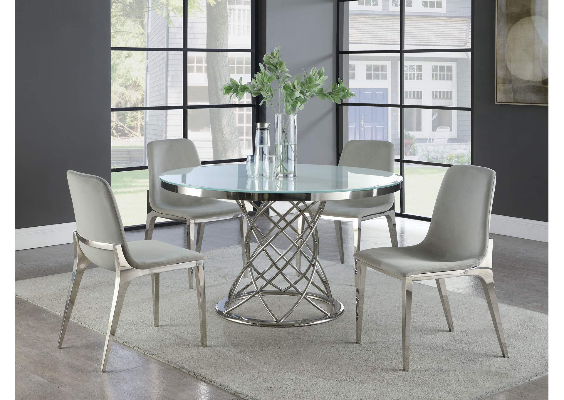 Irene Upholstered Side Chairs Light Grey and Chrome (Set of 4),Coaster Furniture