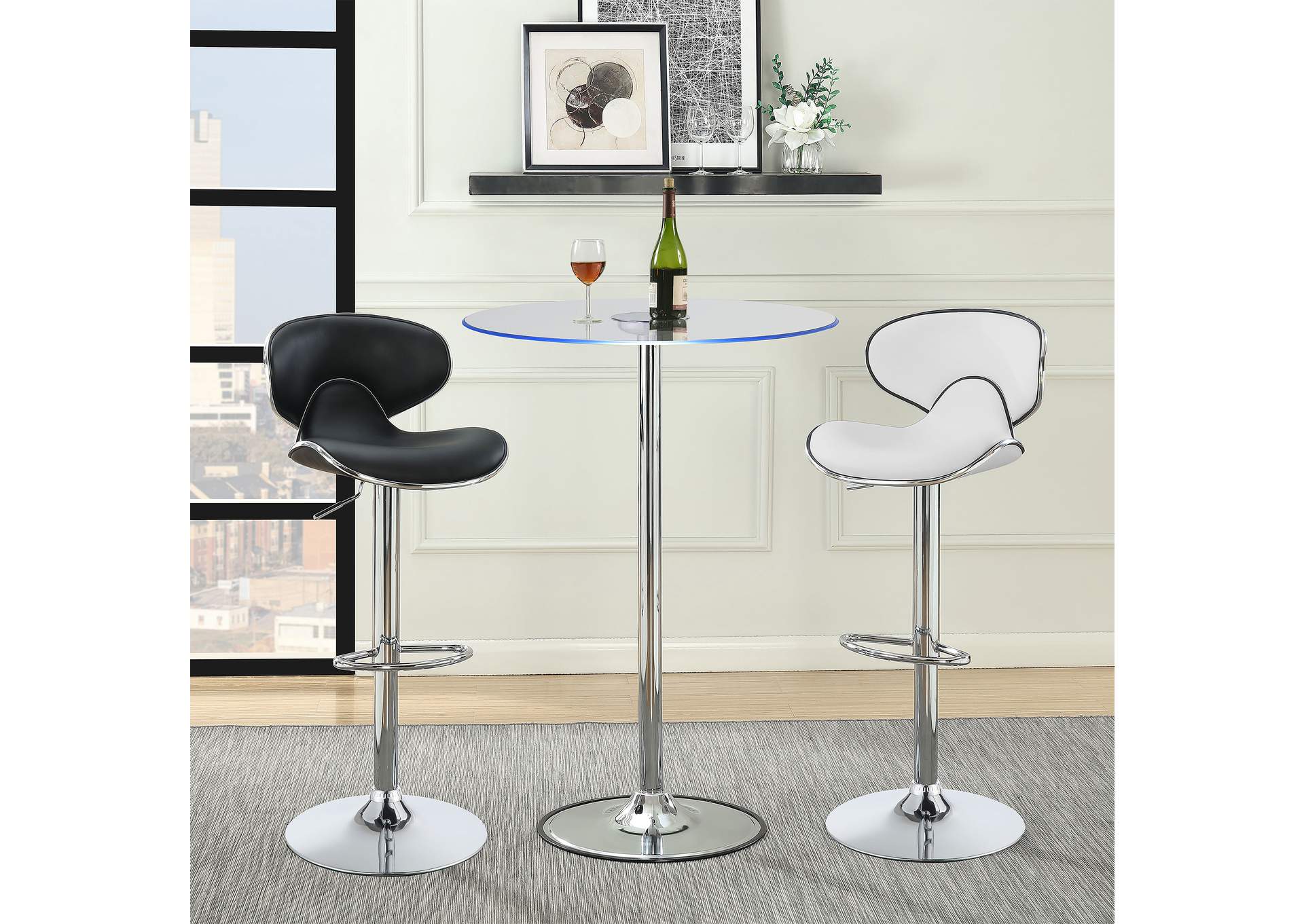 Edenton Upholstered Adjustable Height Bar Stools Black and Chrome (Set of 2),Coaster Furniture