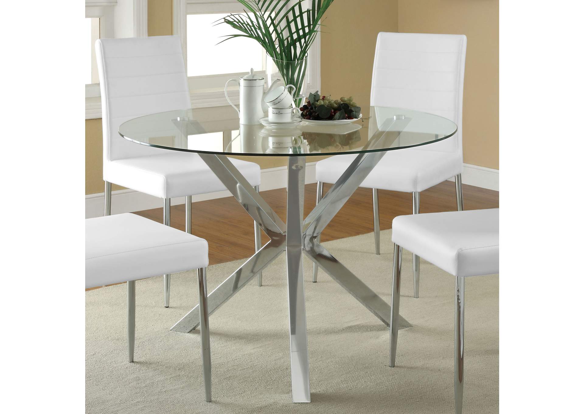 Vance Glass Top Dining Table with X-cross Base Chrome,Coaster Furniture