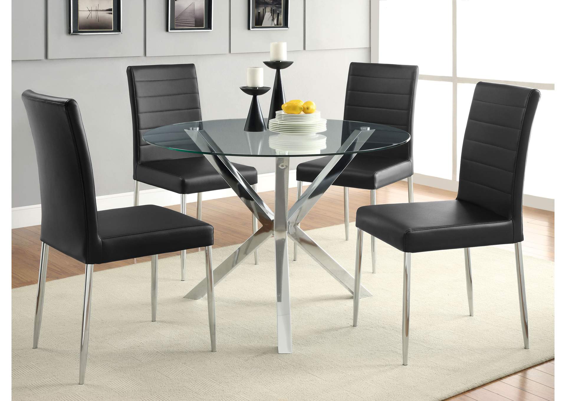 Vance Glass Top Dining Table with X-cross Base Chrome,Coaster Furniture