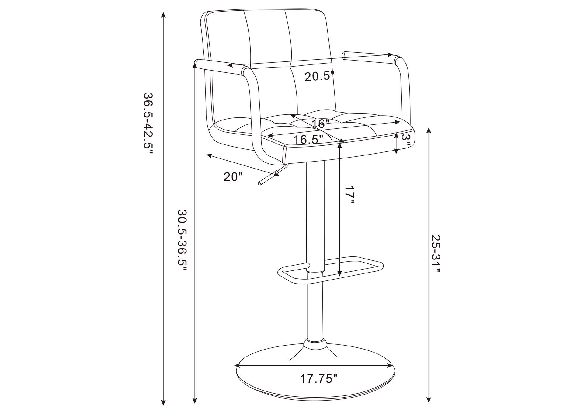 Palomar Adjustable Height Bar Stool Black and Chrome,Coaster Furniture