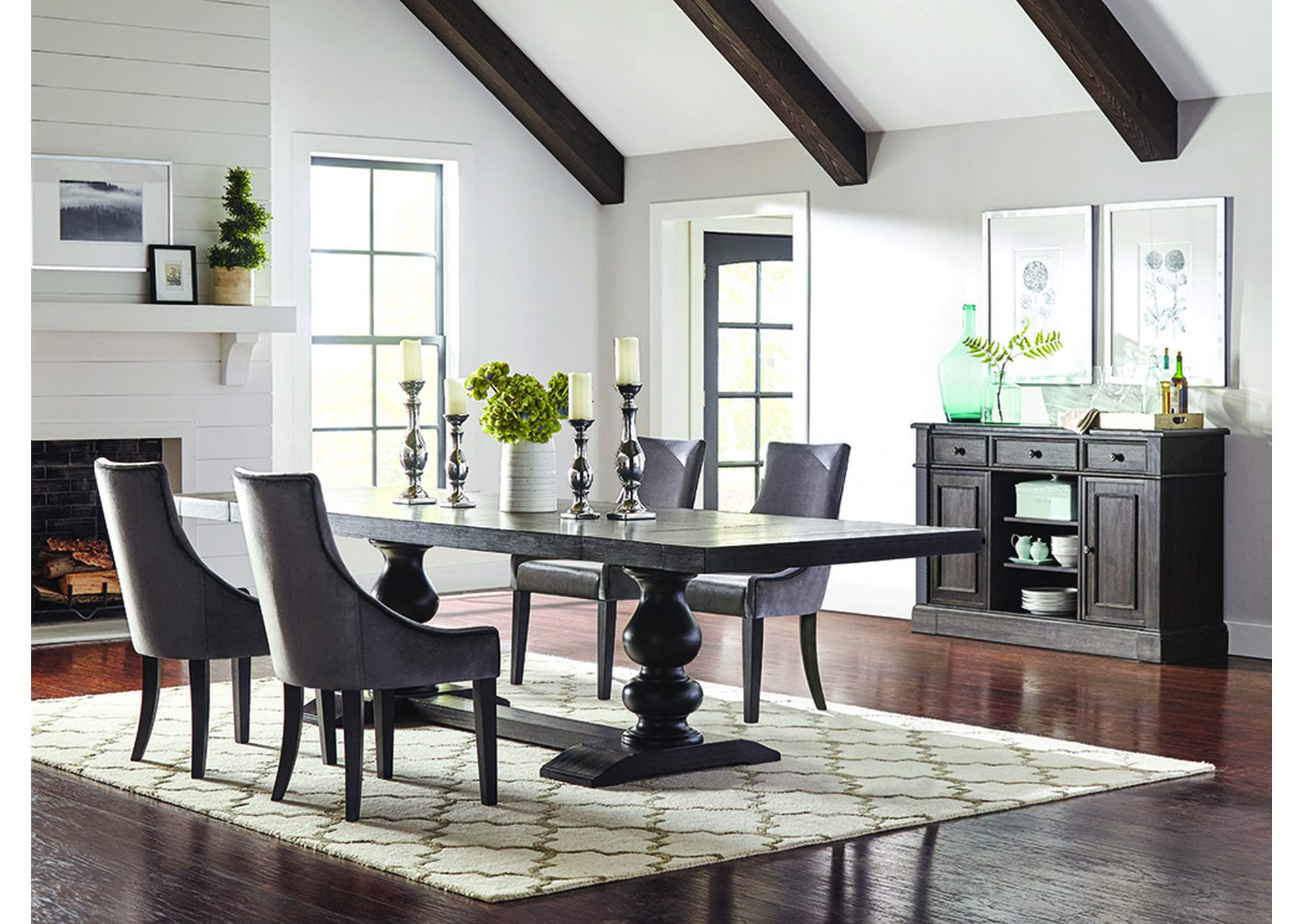 Phelps Rectangular Trestle Dining Set Antique Noir and Grey,Coaster Furniture