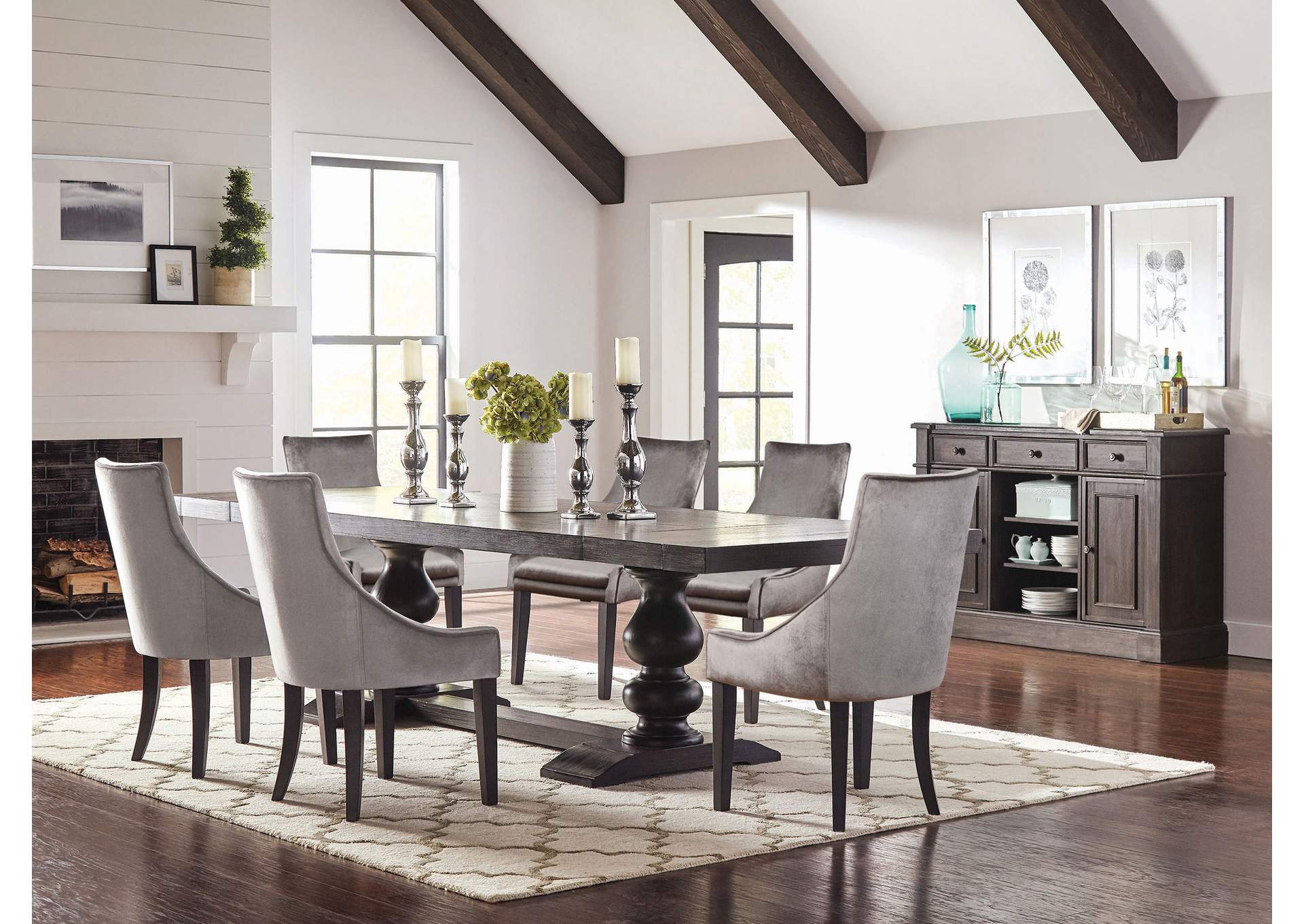 Phelps Rectangular Trestle Dining Set Antique Noir and Grey,Coaster Furniture