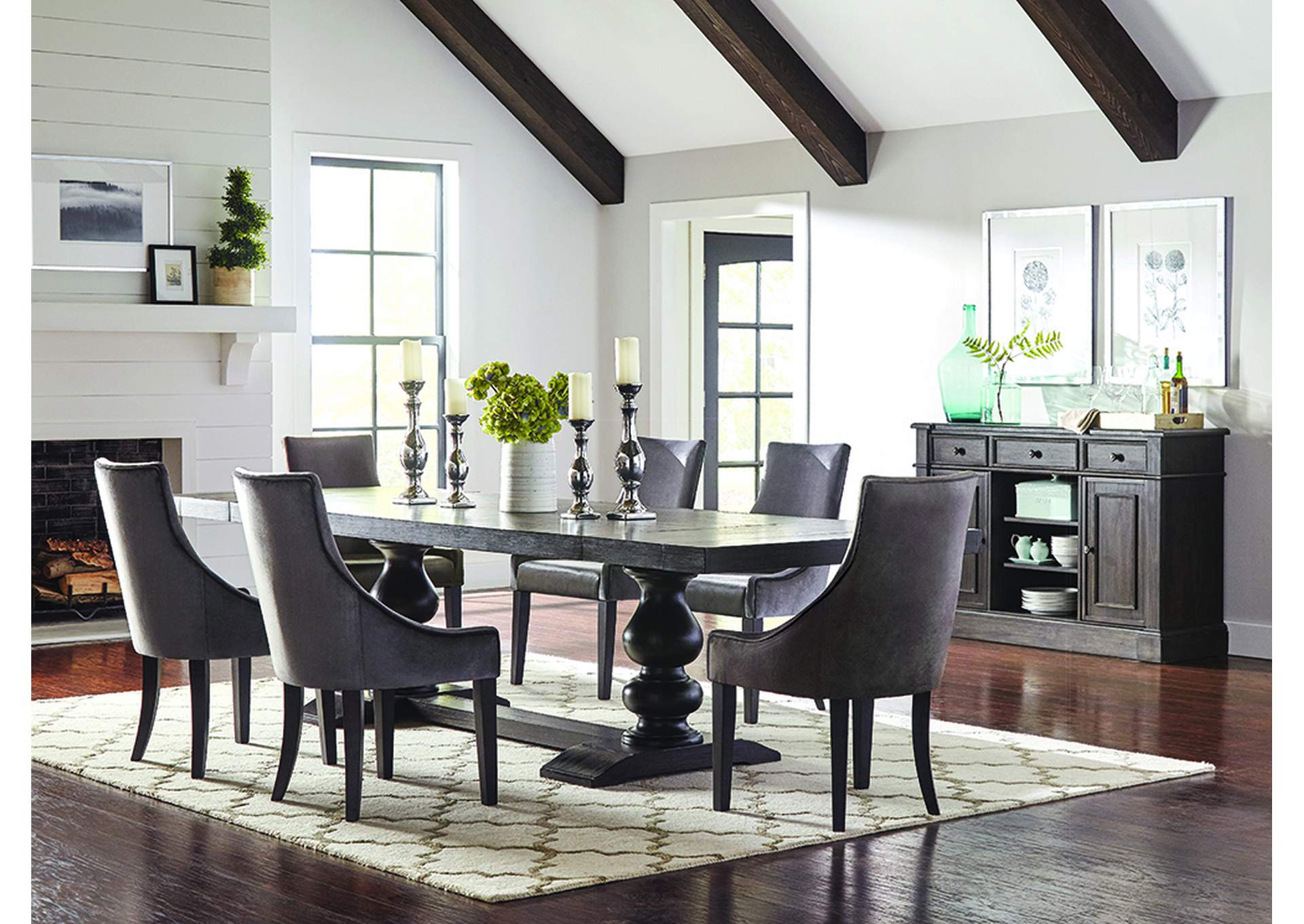 Phelps Rectangular Trestle Dining Set Antique Noir and Grey,Coaster Furniture