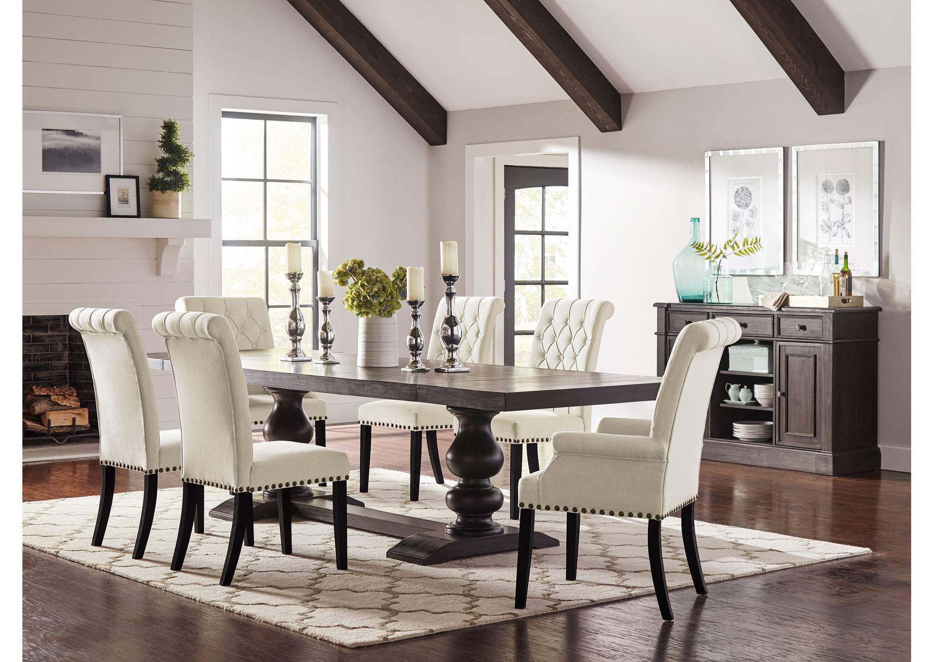 Phelps Rectangular Trestle Dining Set Antique Noir and Beige,Coaster Furniture