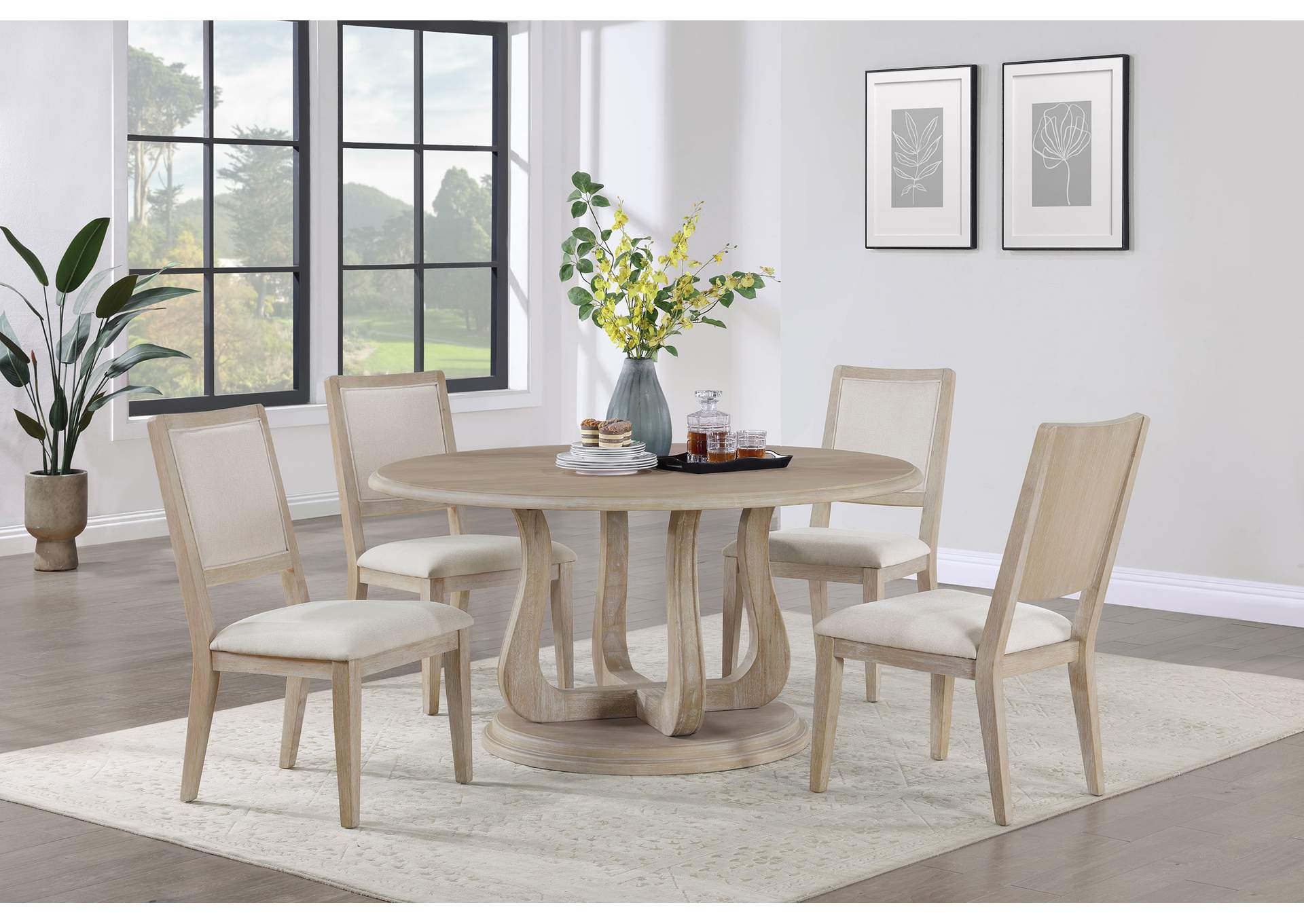 Trofello 5-piece Round Dining Set White Washed,Coaster Furniture