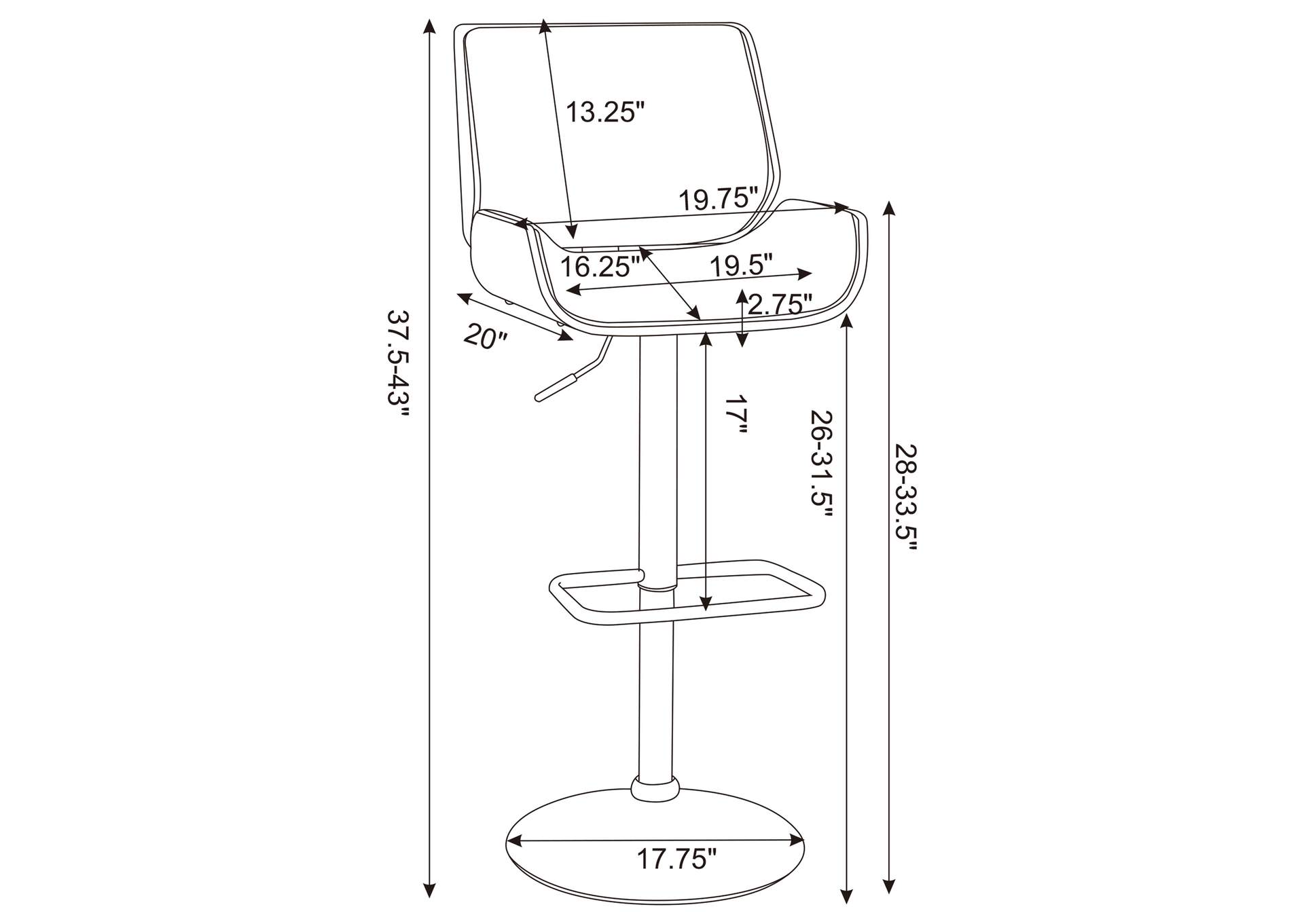 Folsom Upholstered Adjustable Bar Stool Black and Chrome,Coaster Furniture