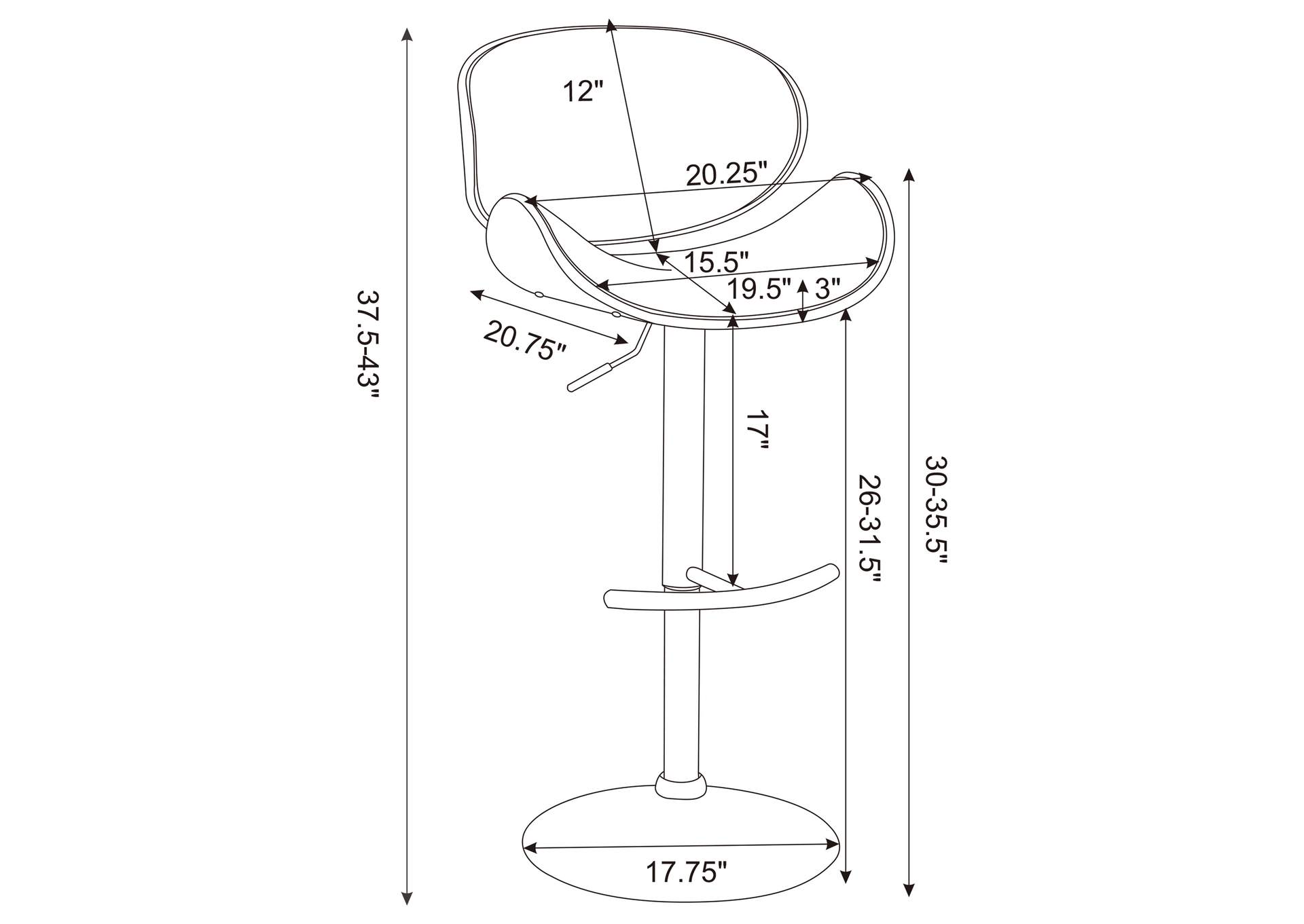 Harris Adjustable Bar Stool Black and Chrome,Coaster Furniture