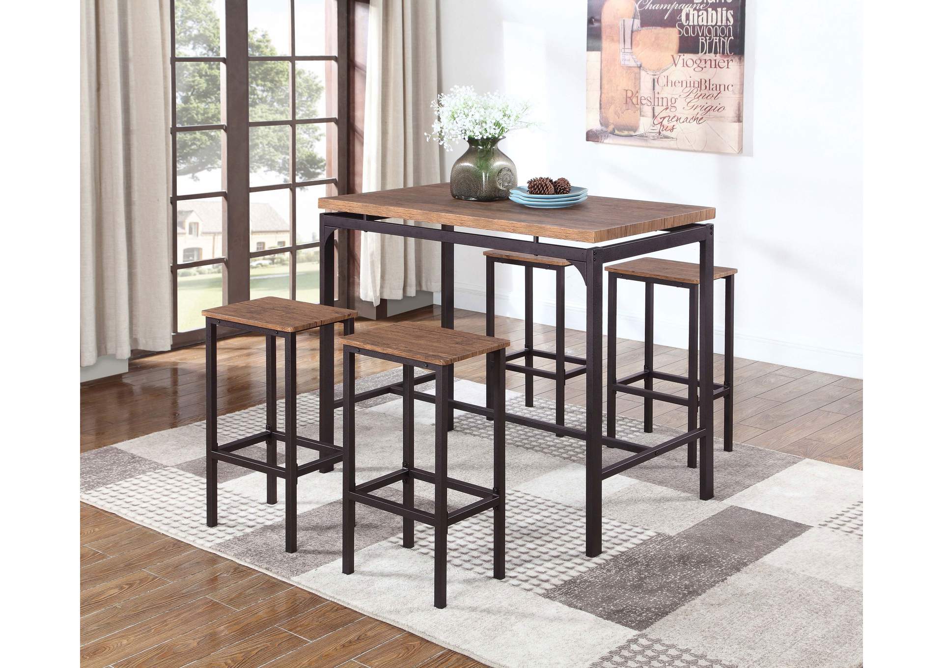 Santana 5-piece Bar Set Weathered Chestnut and Black,Coaster Furniture