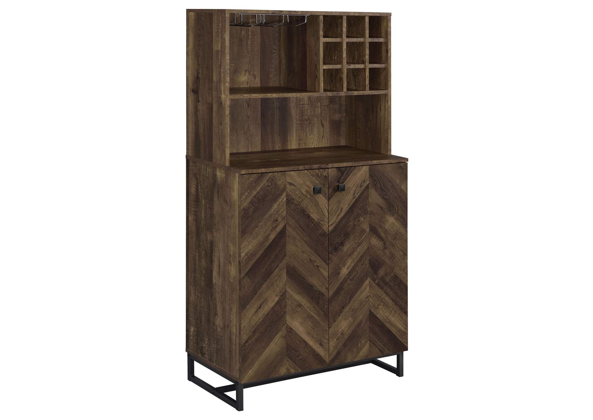 Mendoza 2-door Wine Cabinet Rustic Oak Herringbone and Gunmetal,Coaster Furniture