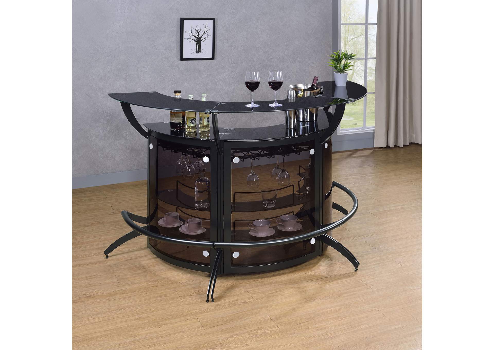 Dallas Curved Bar Unit Smoke and Black, Set of 3,Coaster Furniture