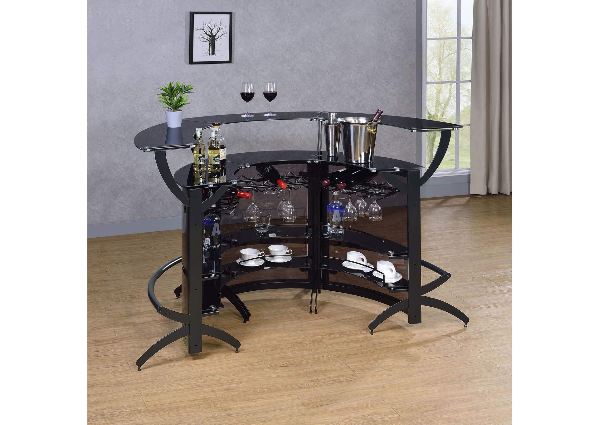 Dallas Curved Bar Unit Smoke and Black, Set of 3,Coaster Furniture