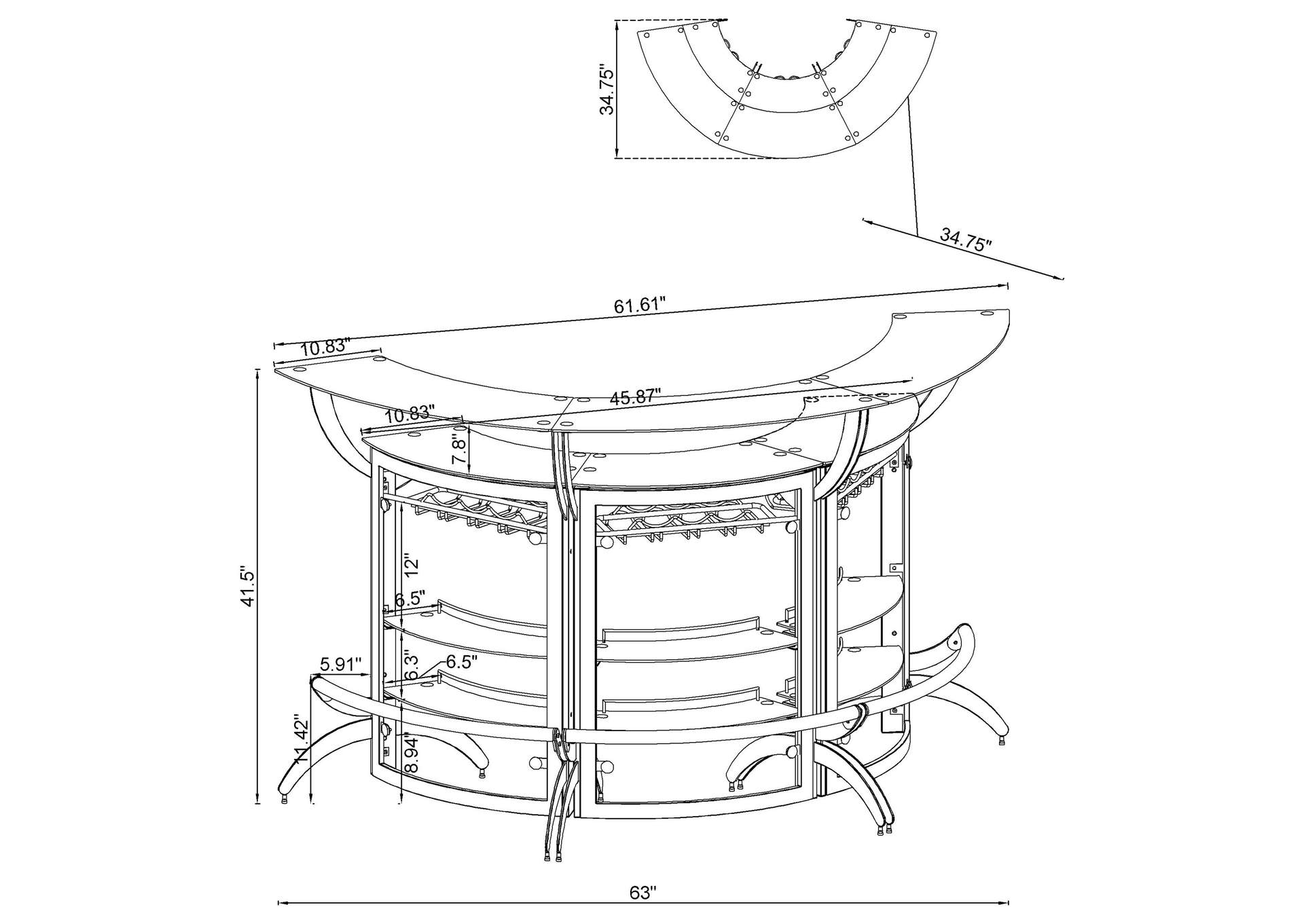 Dallas Curved Bar Unit Smoke and Black, Set of 3,Coaster Furniture