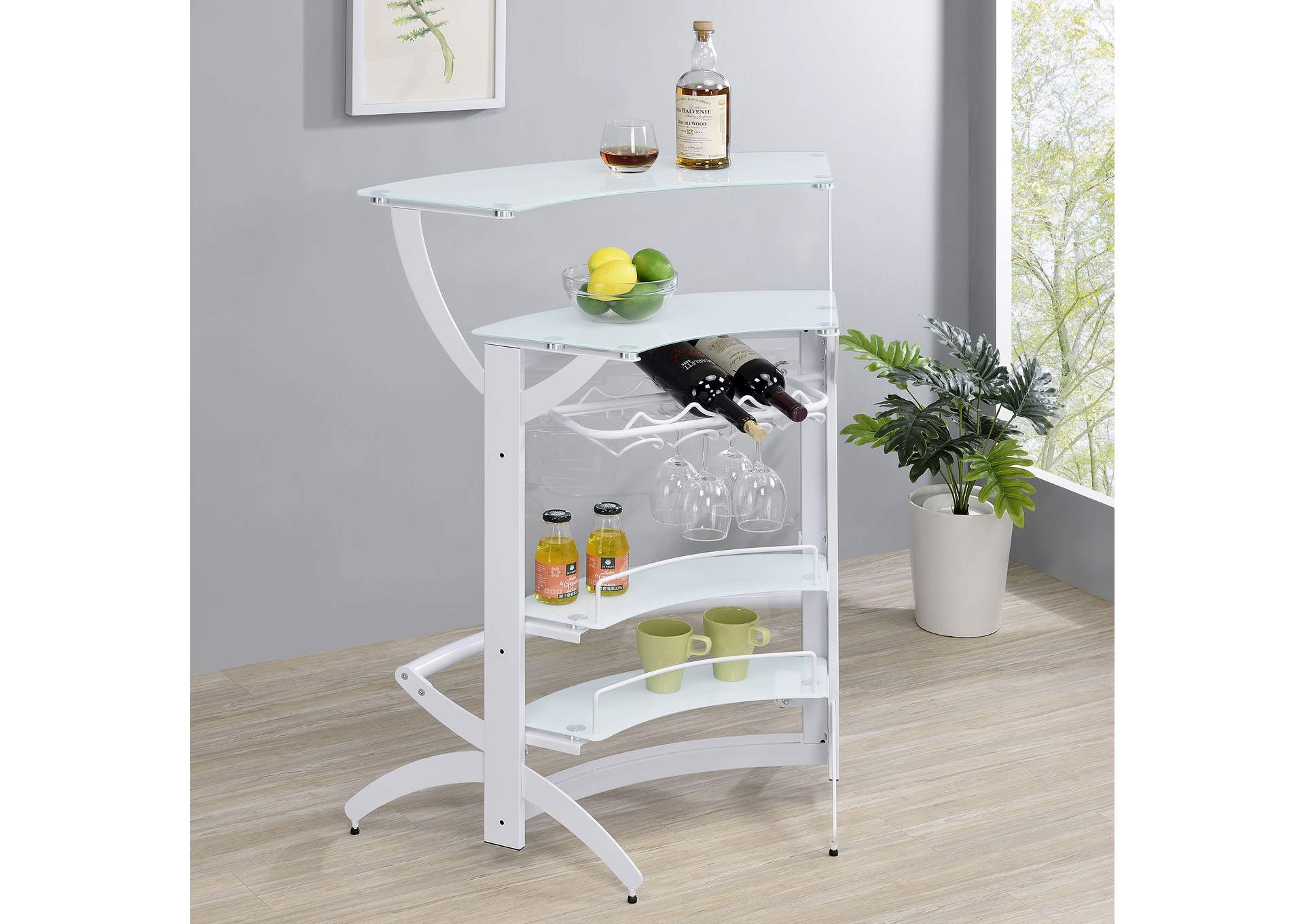 Dallas 2-shelf Home Bar White and Frosted Glass,Coaster Furniture