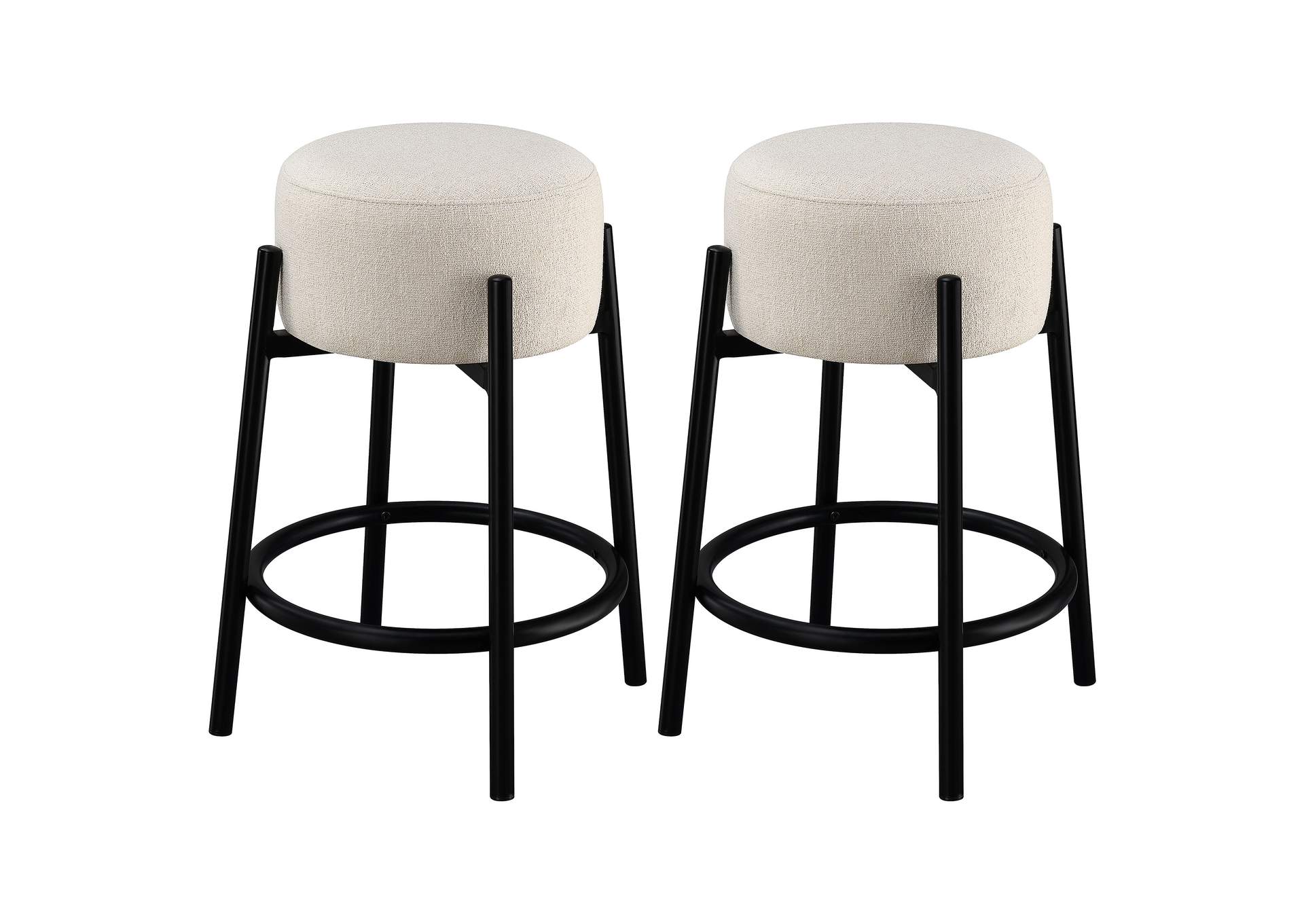 Leonard Upholstered Backless Round Stools White and Black (Set of 2),Coaster Furniture