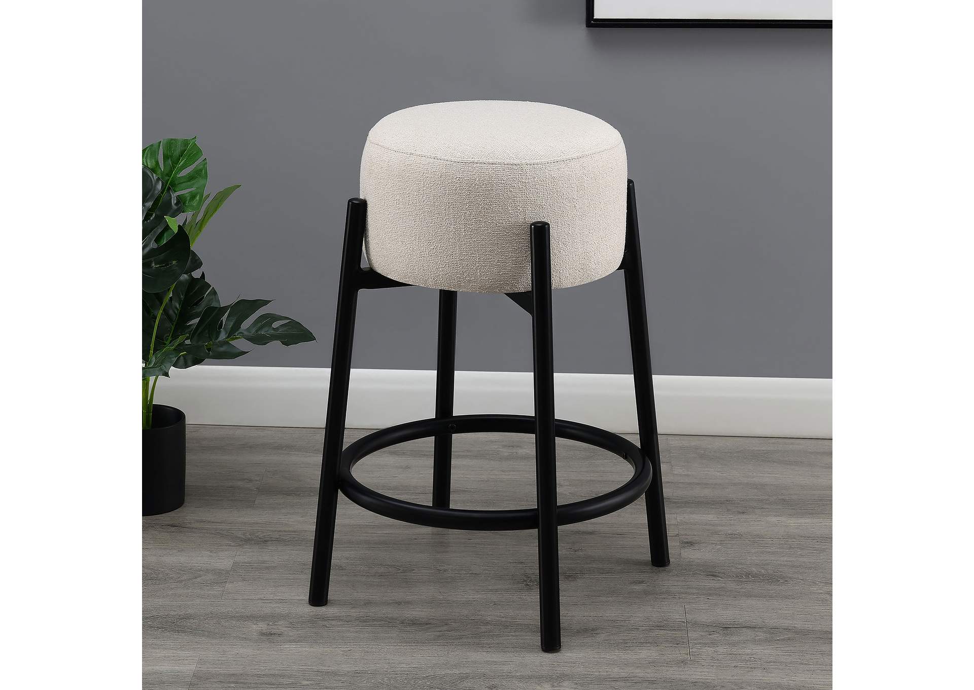 Leonard Upholstered Backless Round Stools White and Black (Set of 2),Coaster Furniture