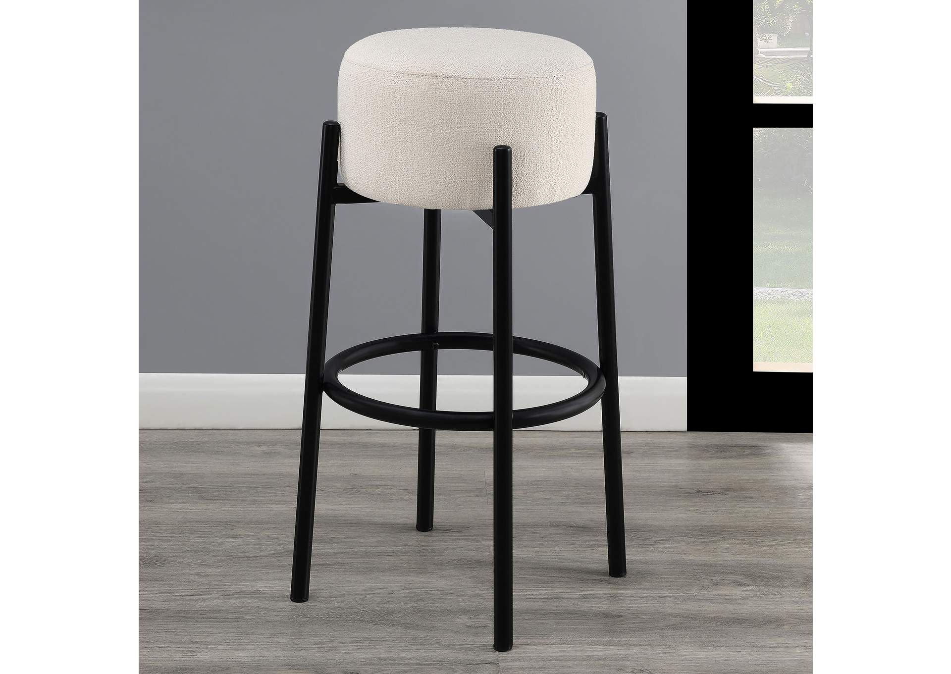 Leonard Upholstered Backless Round Stools White and Black (Set of 2),Coaster Furniture