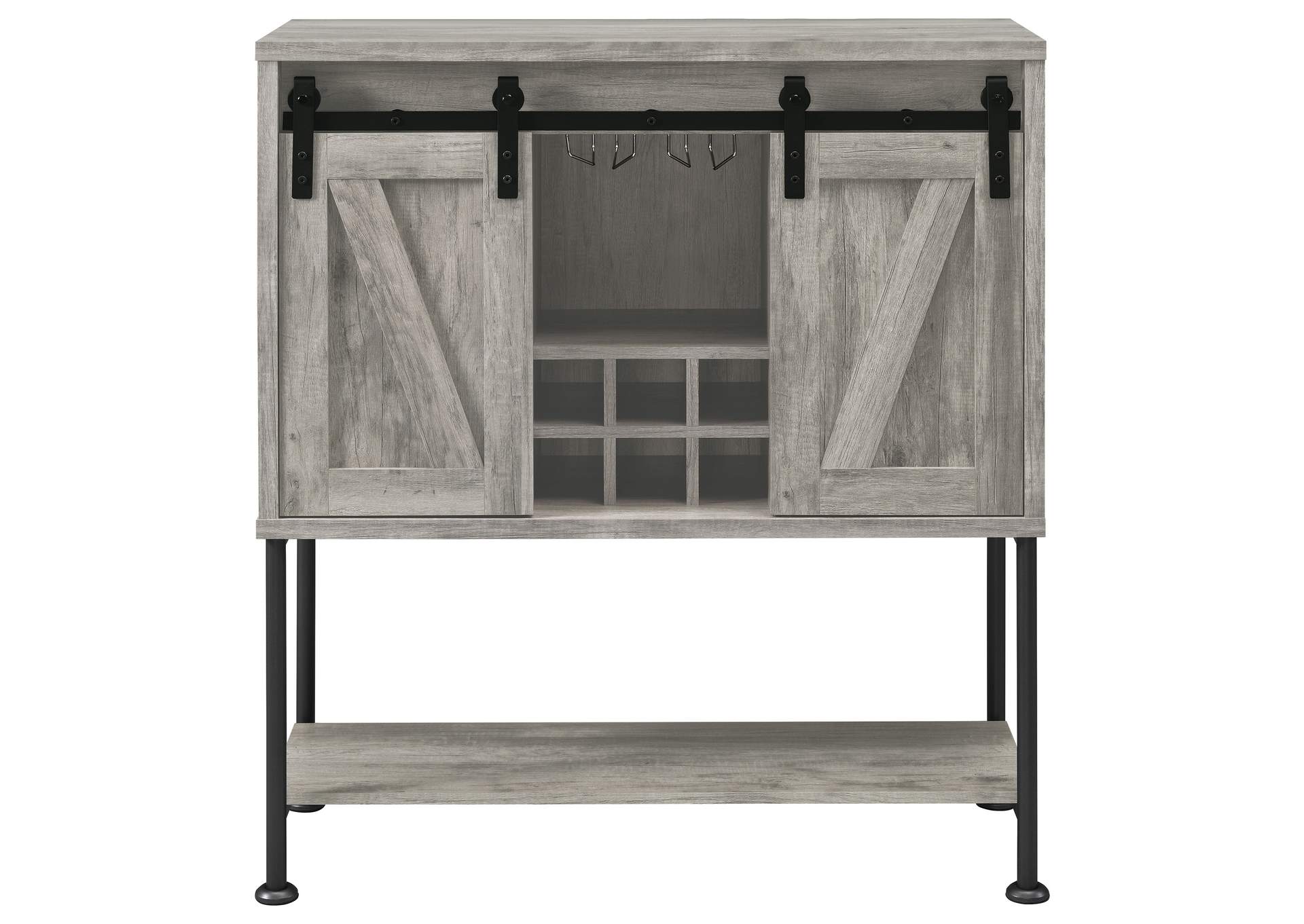 Claremont Sliding Door Bar Cabinet with Lower Shelf Grey Driftwood,Coaster Furniture