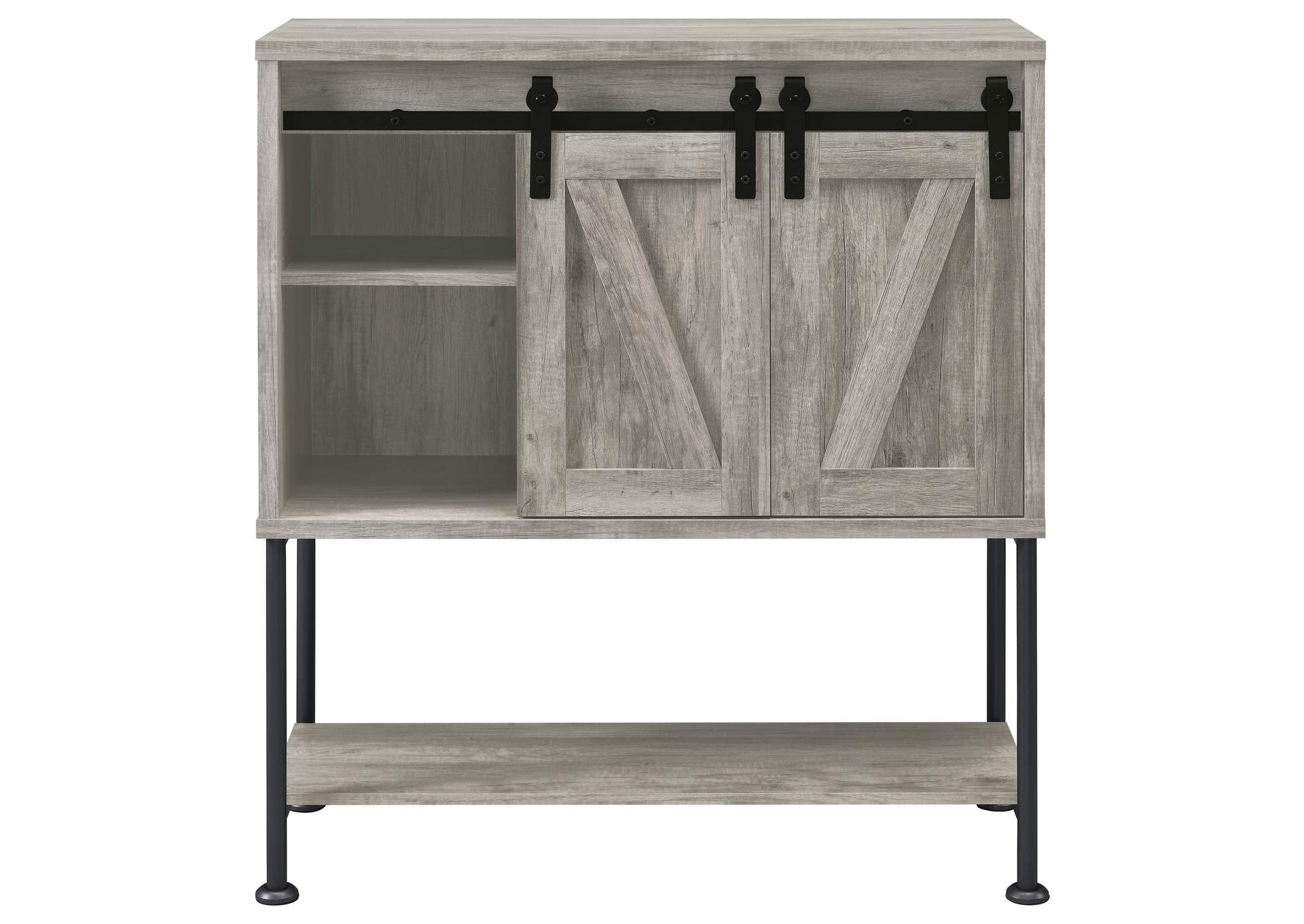 Claremont Sliding Door Bar Cabinet with Lower Shelf Grey Driftwood,Coaster Furniture