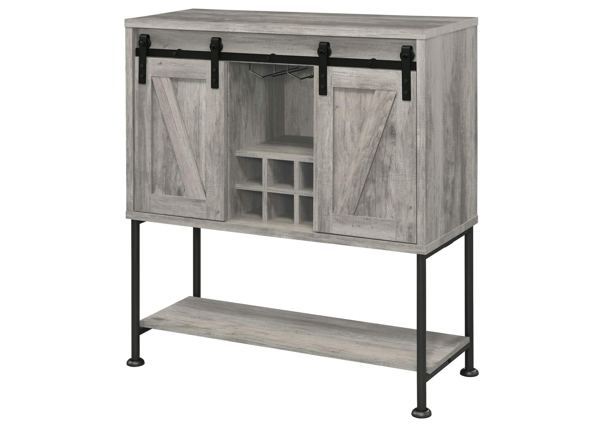 Claremont Sliding Door Bar Cabinet with Lower Shelf Grey Driftwood,Coaster Furniture