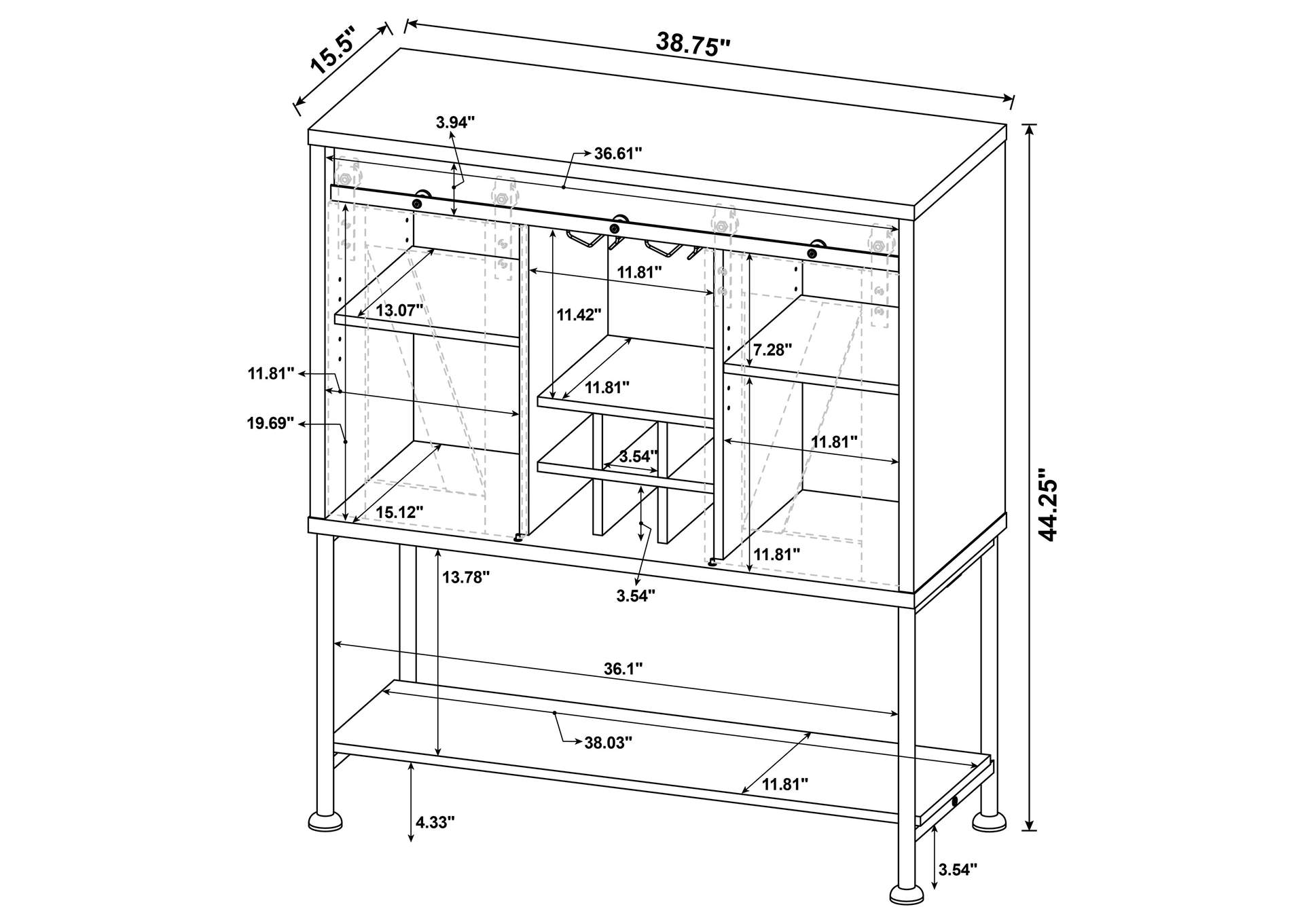 Claremont Sliding Door Bar Cabinet with Lower Shelf Grey Driftwood,Coaster Furniture