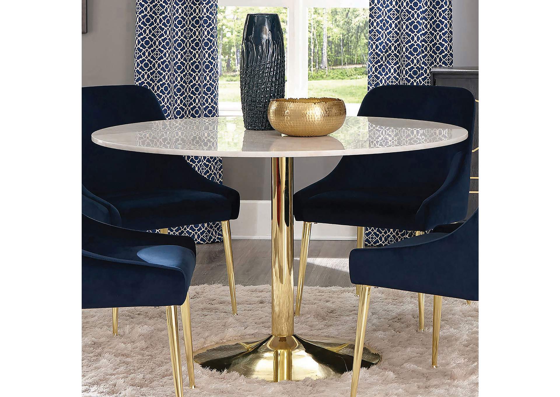 Kella Round Dining Table Natural Marble and Gold,Coaster Furniture