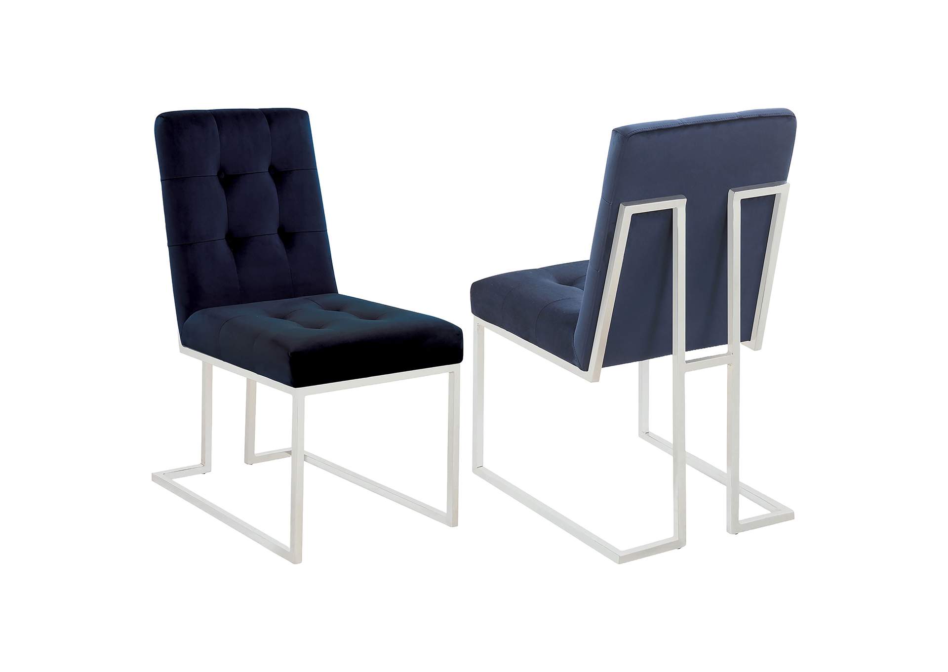 Cisco Upholstered Dining Chairs Ink Blue and Chrome (Set of 2),Coaster Furniture